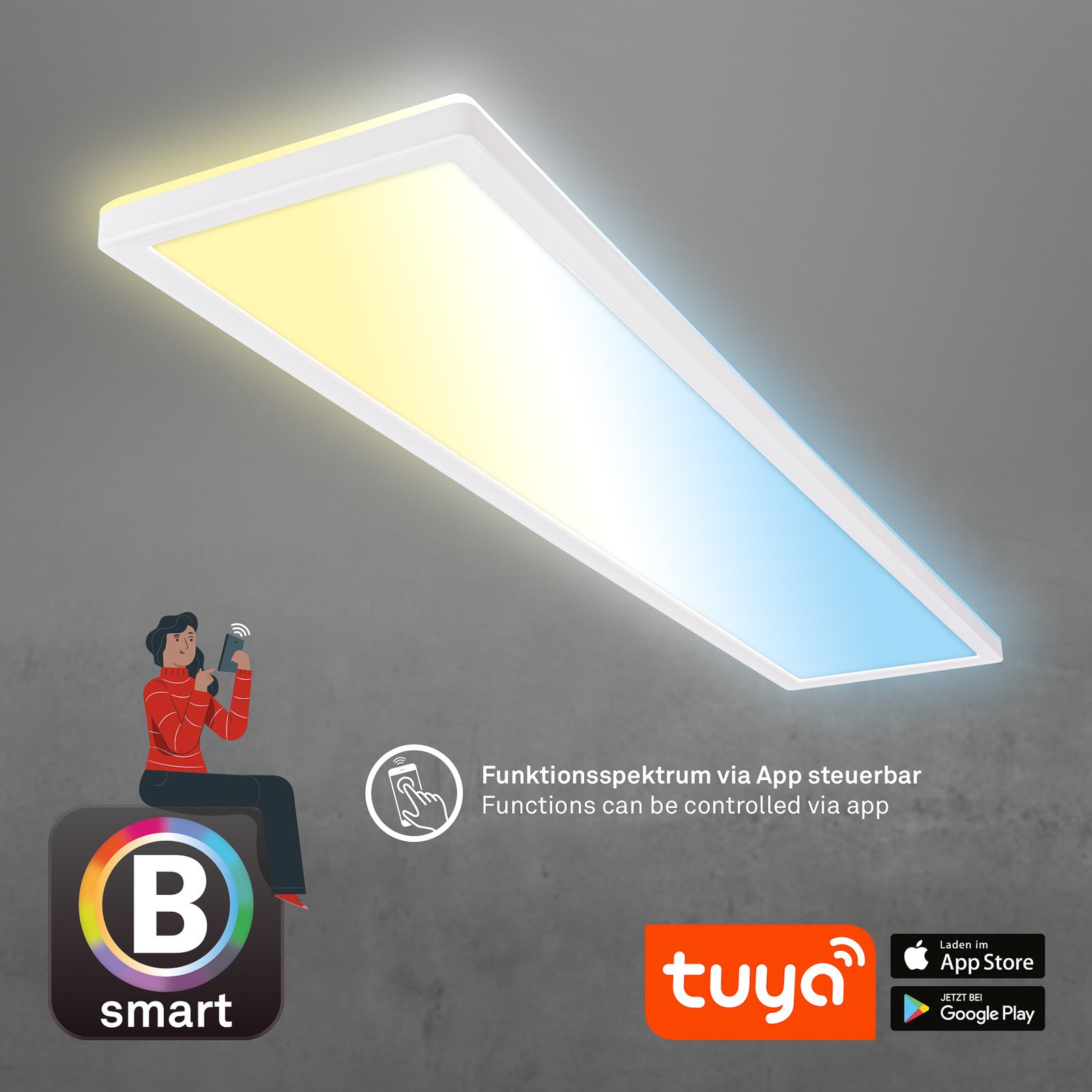 Smarte LED-Deckenleuchte Tava, 98x20 cm, CCT, dimmbar