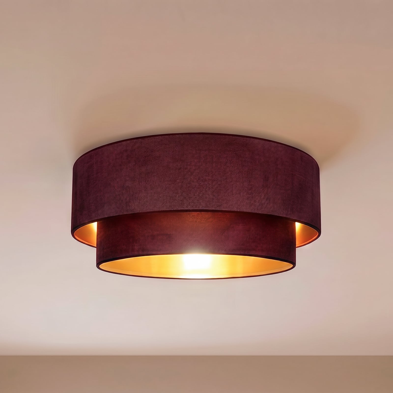 Plafonnier bohème, rouge foncé/doré, Ø 60 cm, tissu, E27 - Duolla Plafonnier bohème, rouge foncé/doré, Ø 60 cm, tissu, E27 - Duolla