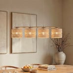 Lámpara colgante Calma, 4 luces, beige, rafia, longitud 95 cm