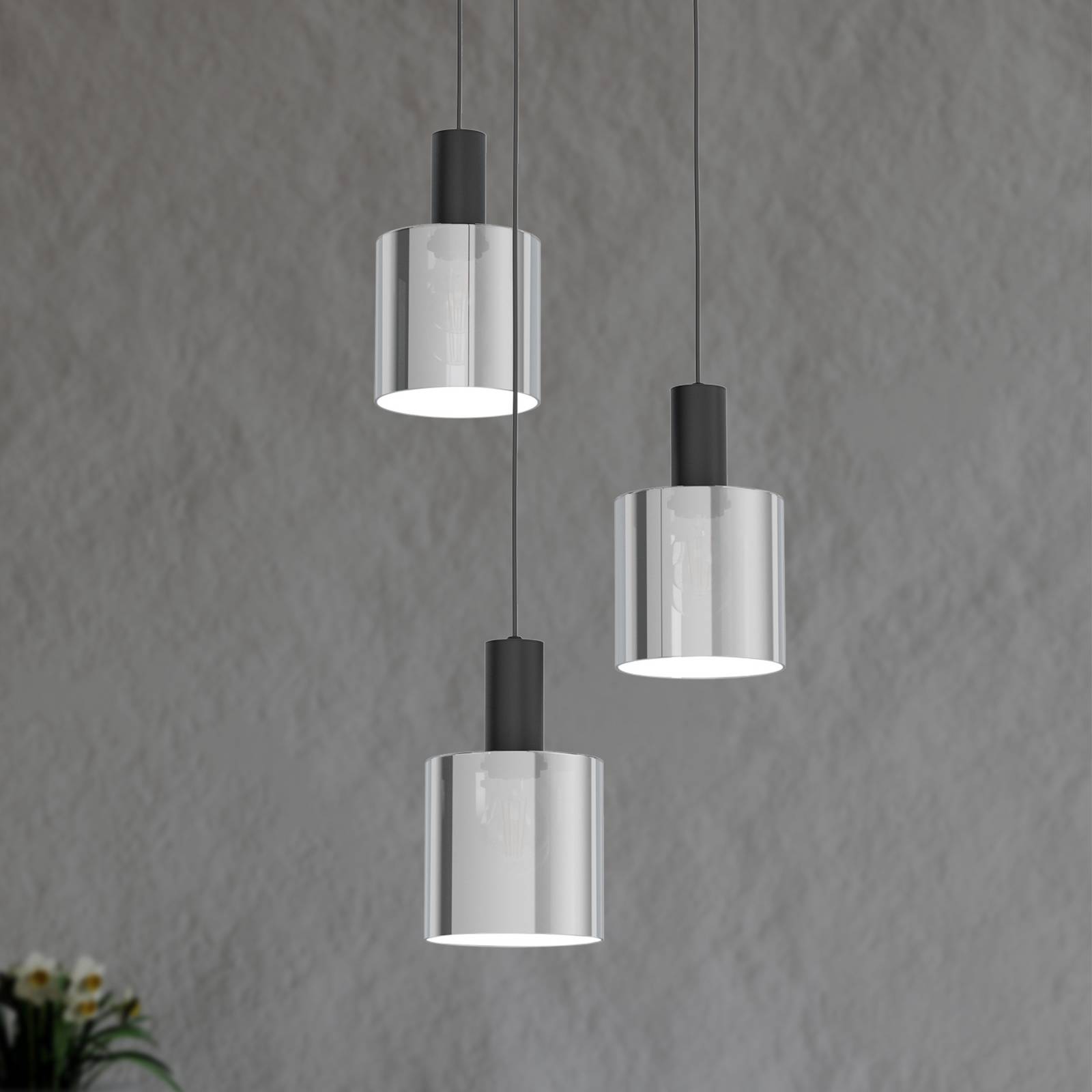 EGLO Hanglamp Gorosiba, zwart, Ø 41 cm, staal/glas, 3-lamps.