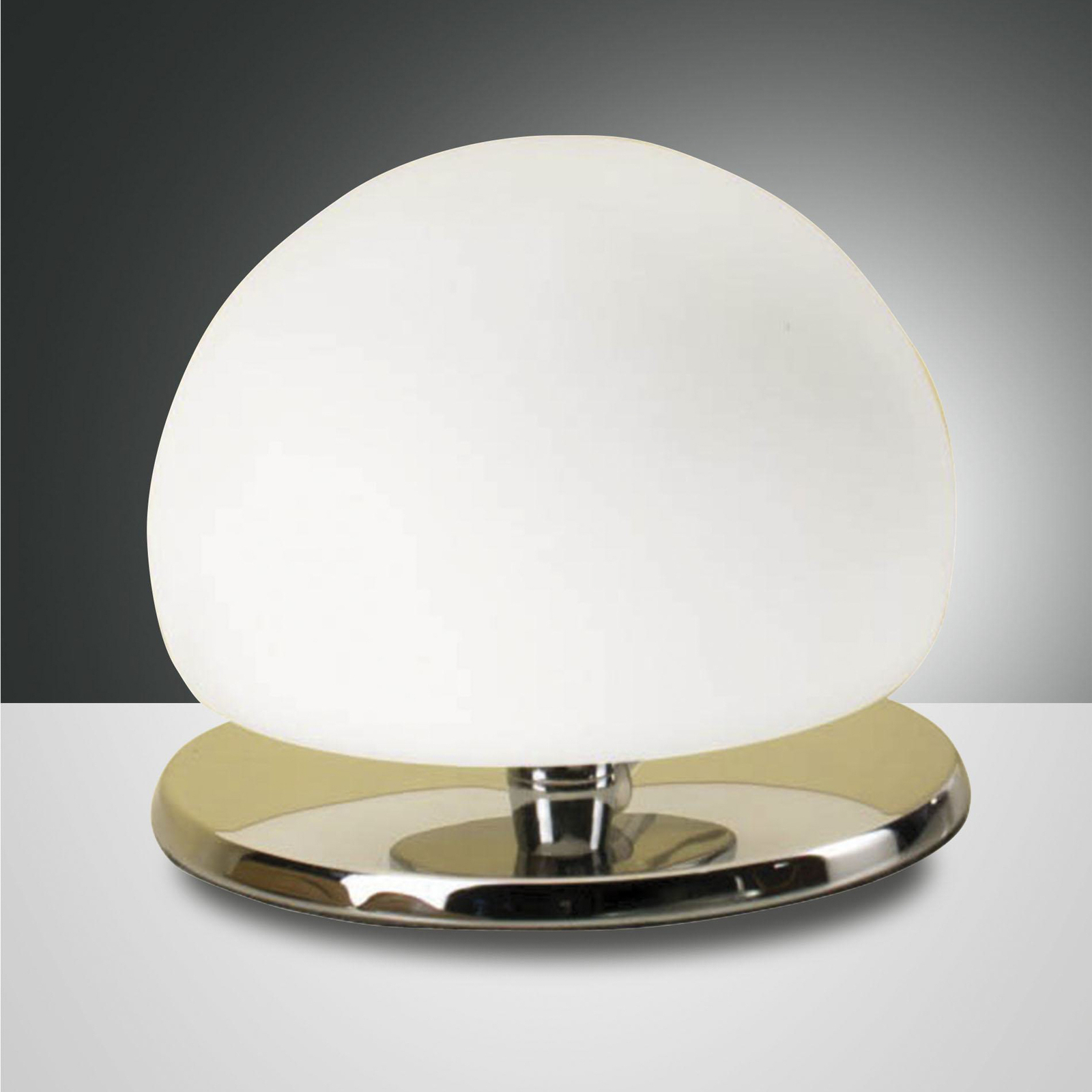 Morgana tafellamp, verchroomd / wit, touchdimmer, 3.000 K