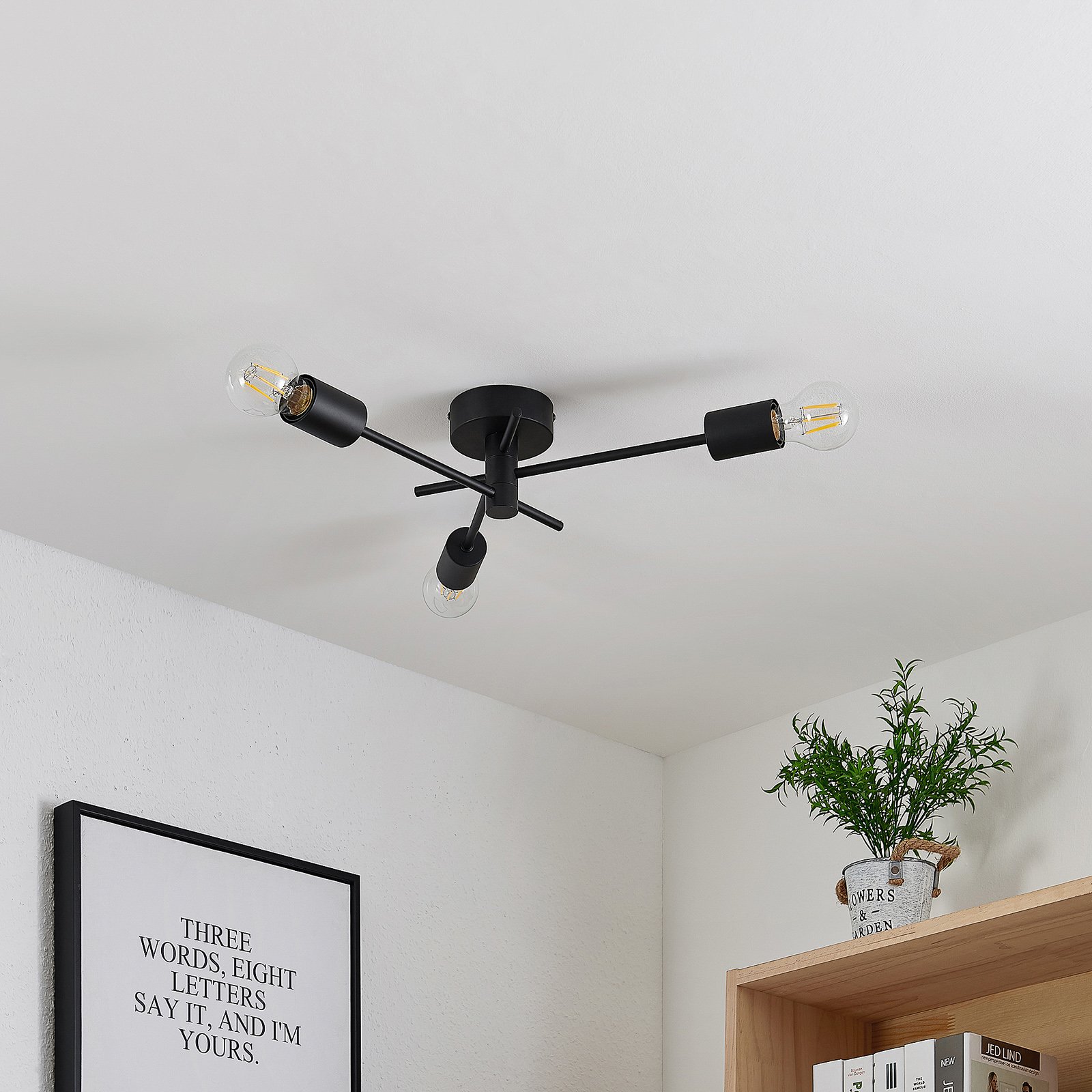Cerros 3 Ceiling Lamp Black - Lindby