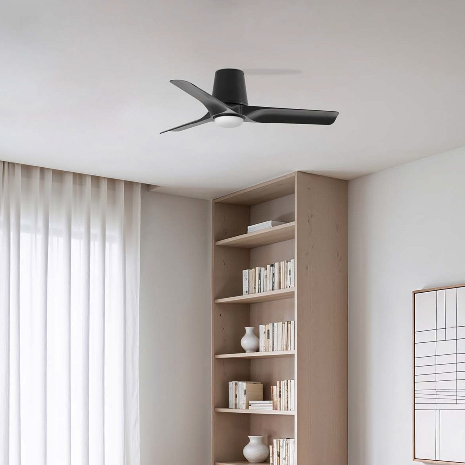 LED ceiling fan Hey, black, DC, quiet, Ø 90 cm, CCT