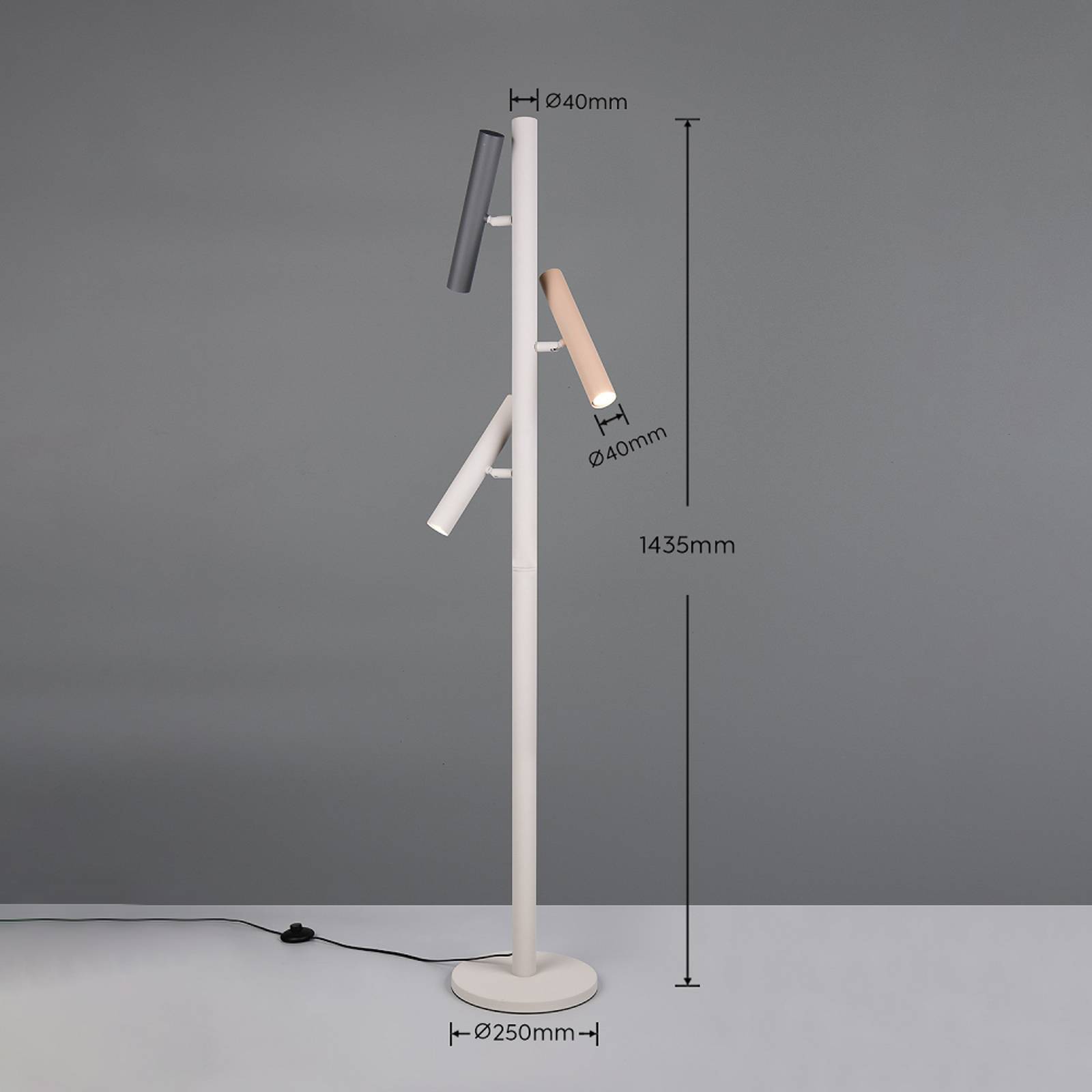 Gulvlampe Terloa, flerfarget, høyde 143 cm, metall, 3 lyskilder.