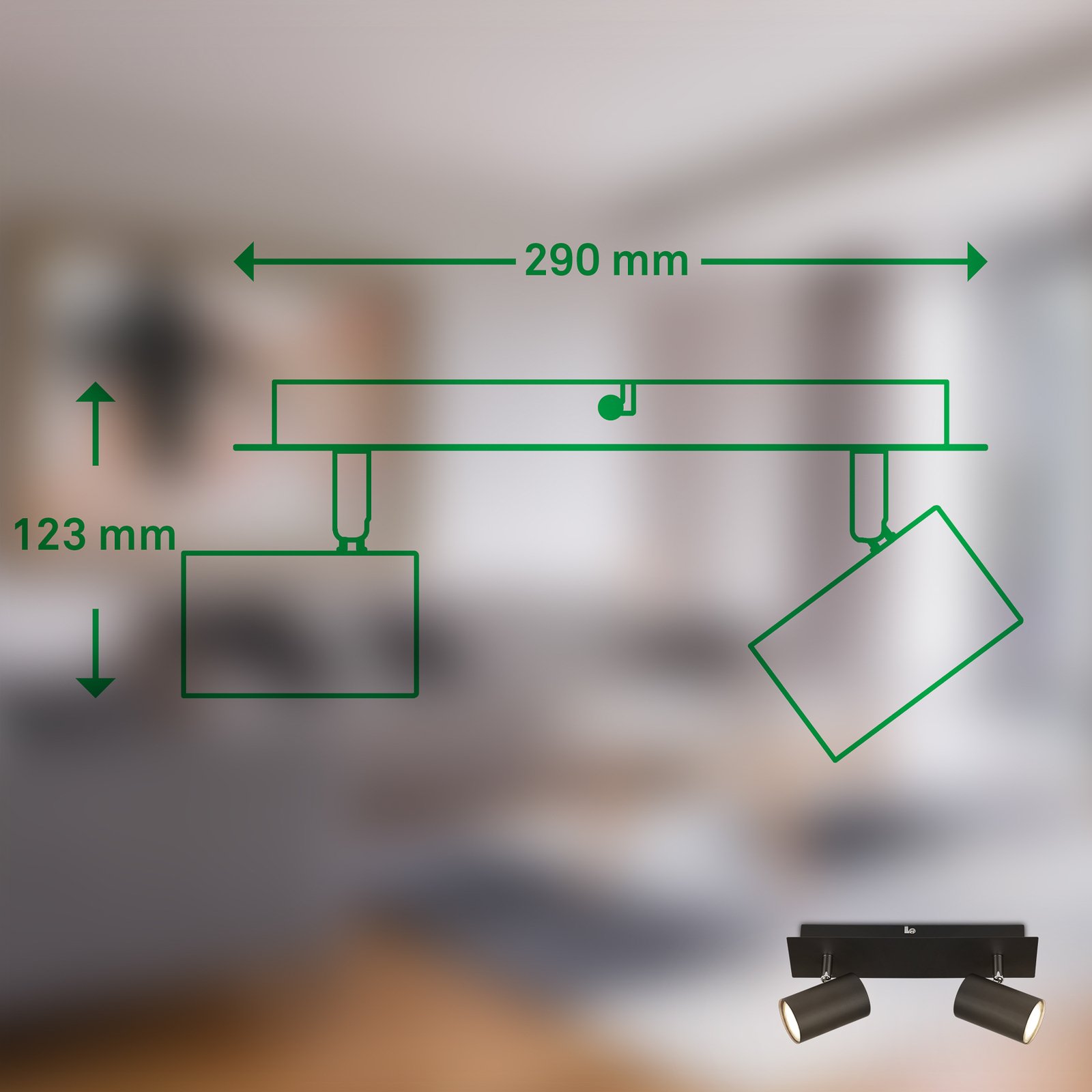 Plafonnier Isil A, noir, à 2 lampes, métal, orientable