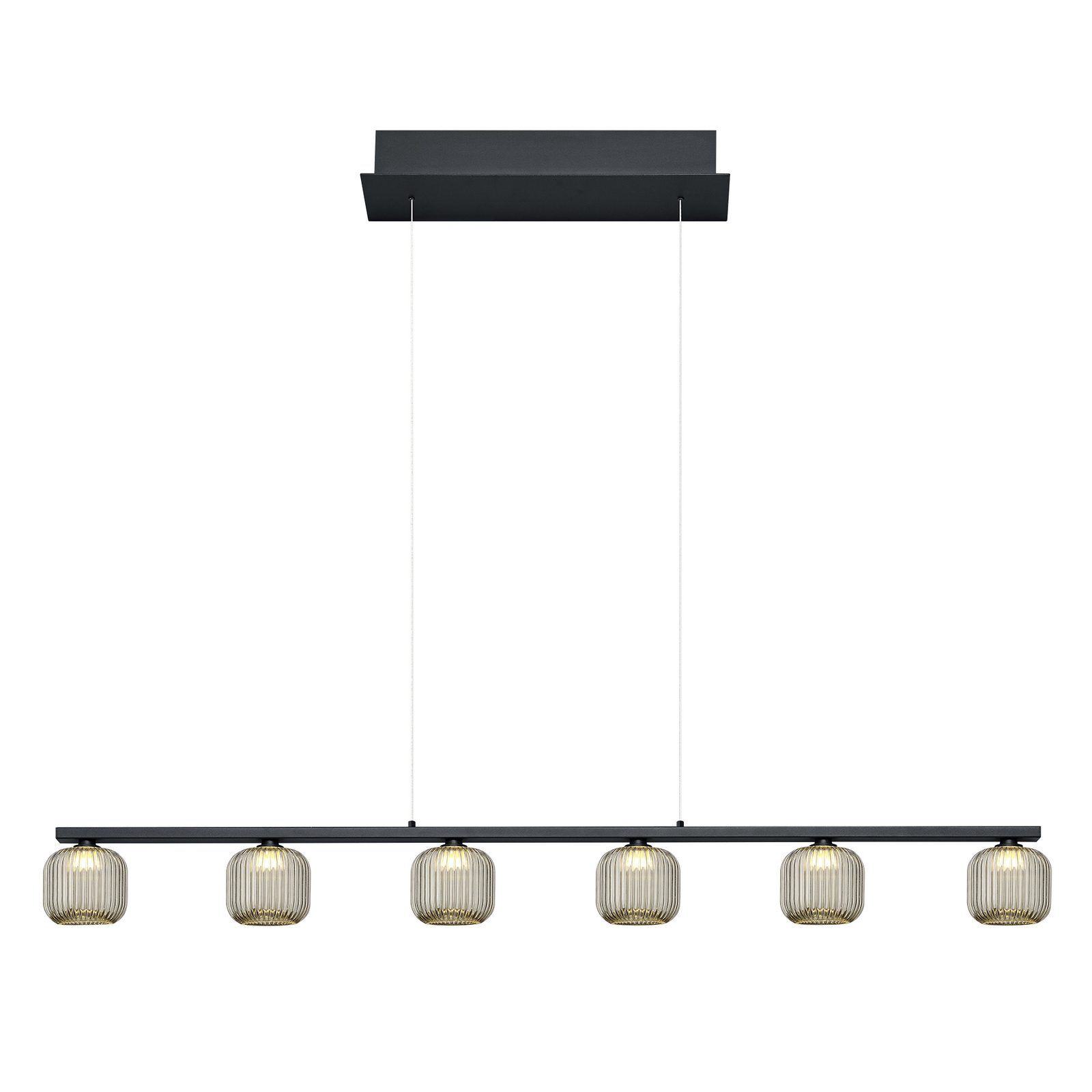 Lámpara colgante Loft LED con cristal ahumado, 6 luces