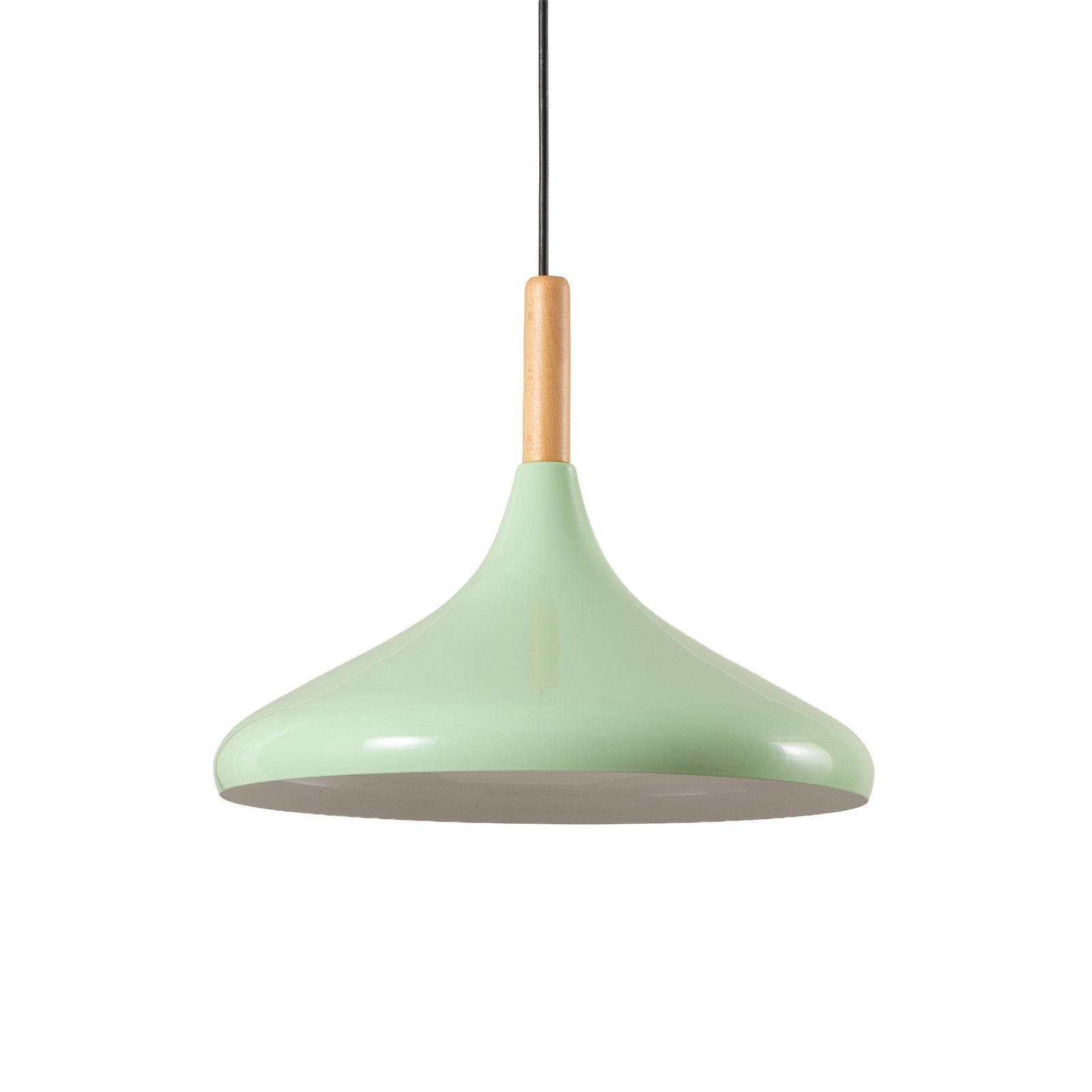 Chris hanging light, mint green/white, Ø 35 cm, metal, wood detail