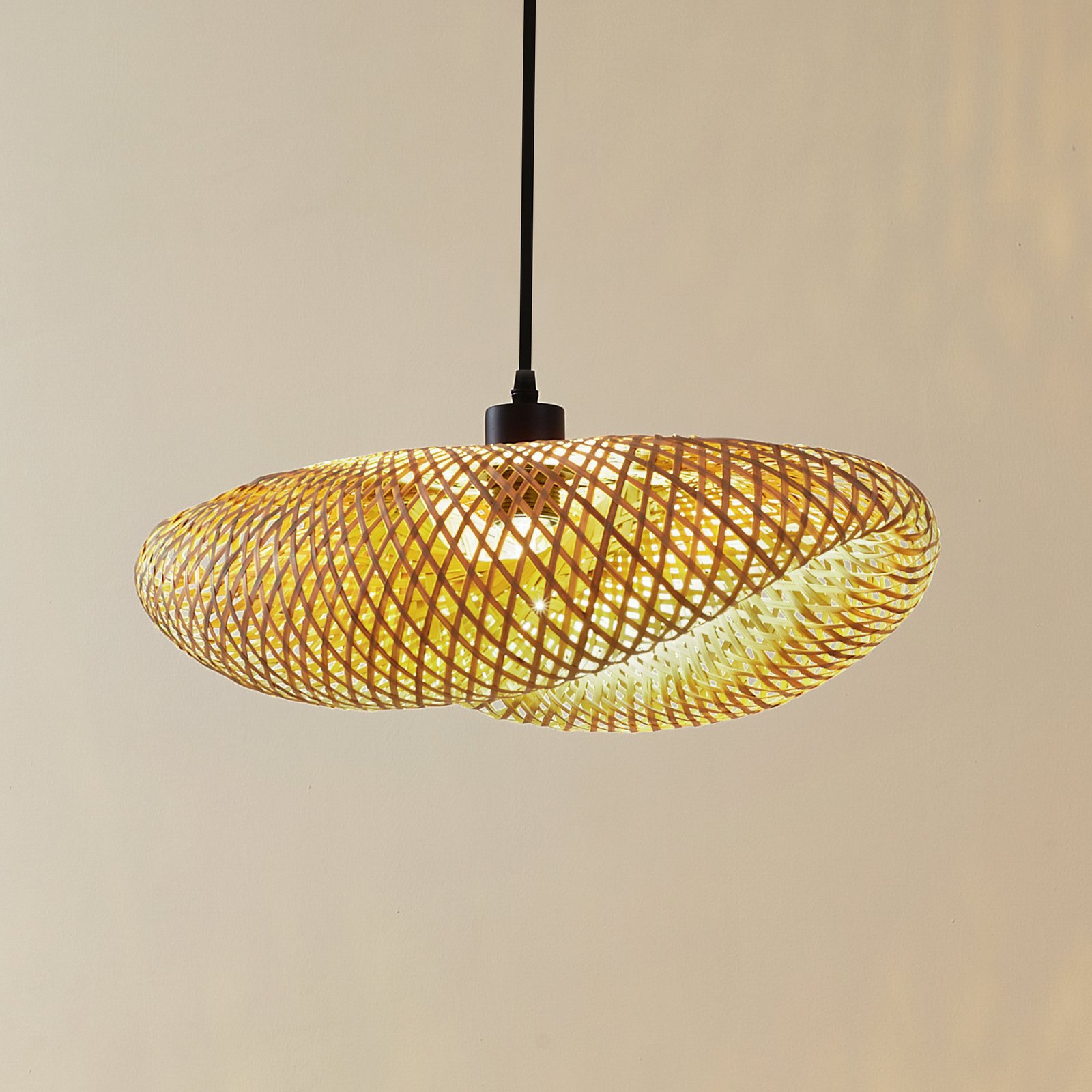 Lindby Hängeleuchte Eleane, Bambus, natur, Länge 50 cm, E27