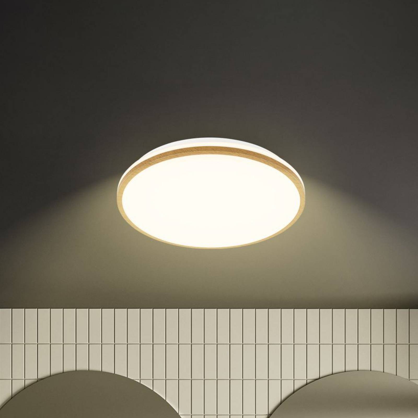 Lampa sufitowa LED Acorus, Ø 33 cm, biała/kolor drewna, IP44