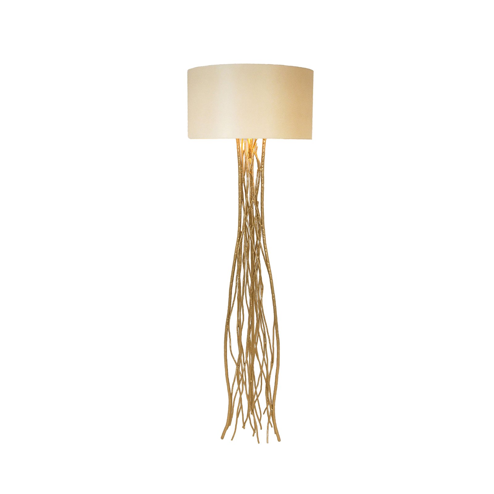 Capri floor lamp, gold/ecru, height 155 cm, hammered iron