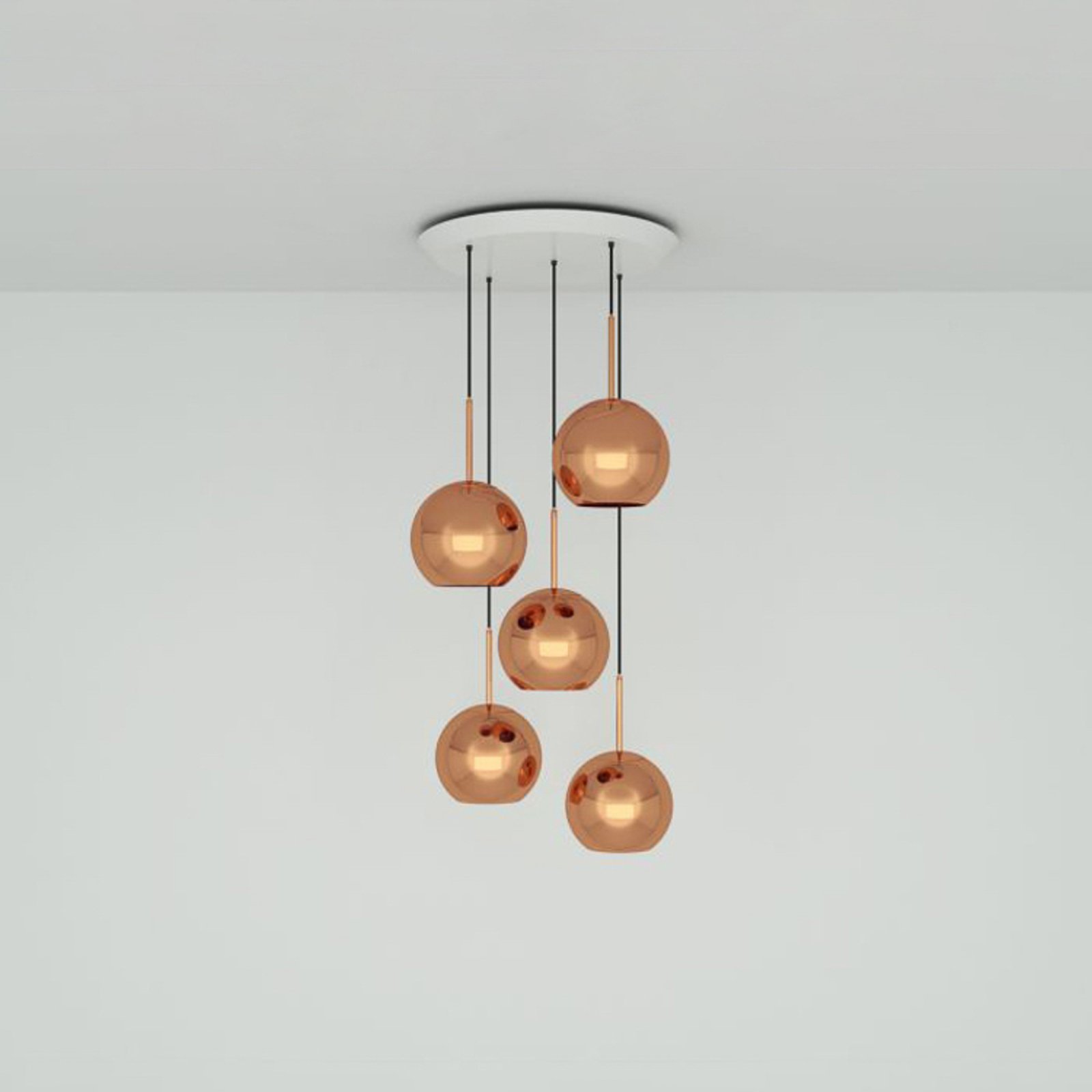 Tom Dixon Copper 25 cm Round hanging light, 5-bulb