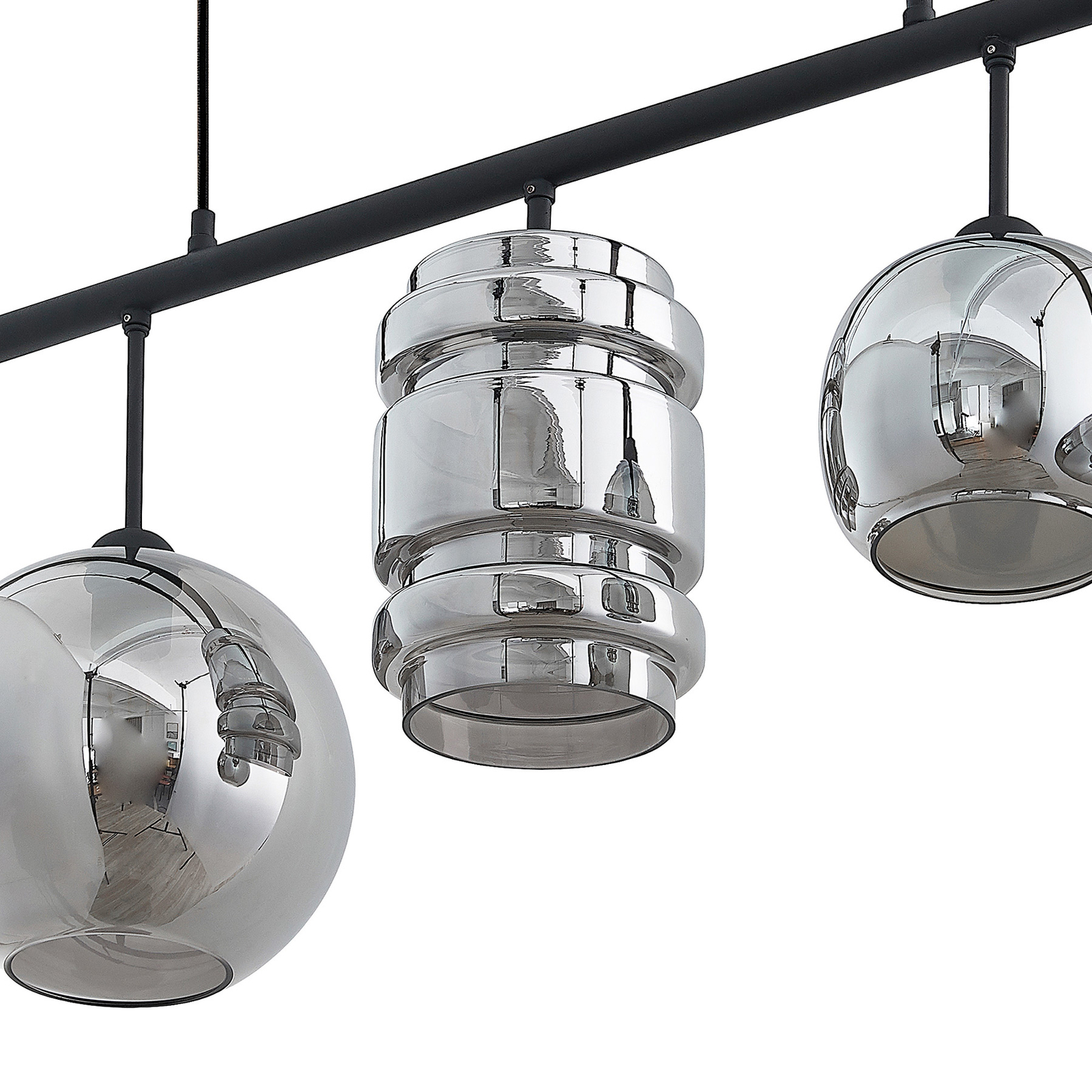 Lindby Mateno glazen hanglamp, 5-lamps, rookgrijs