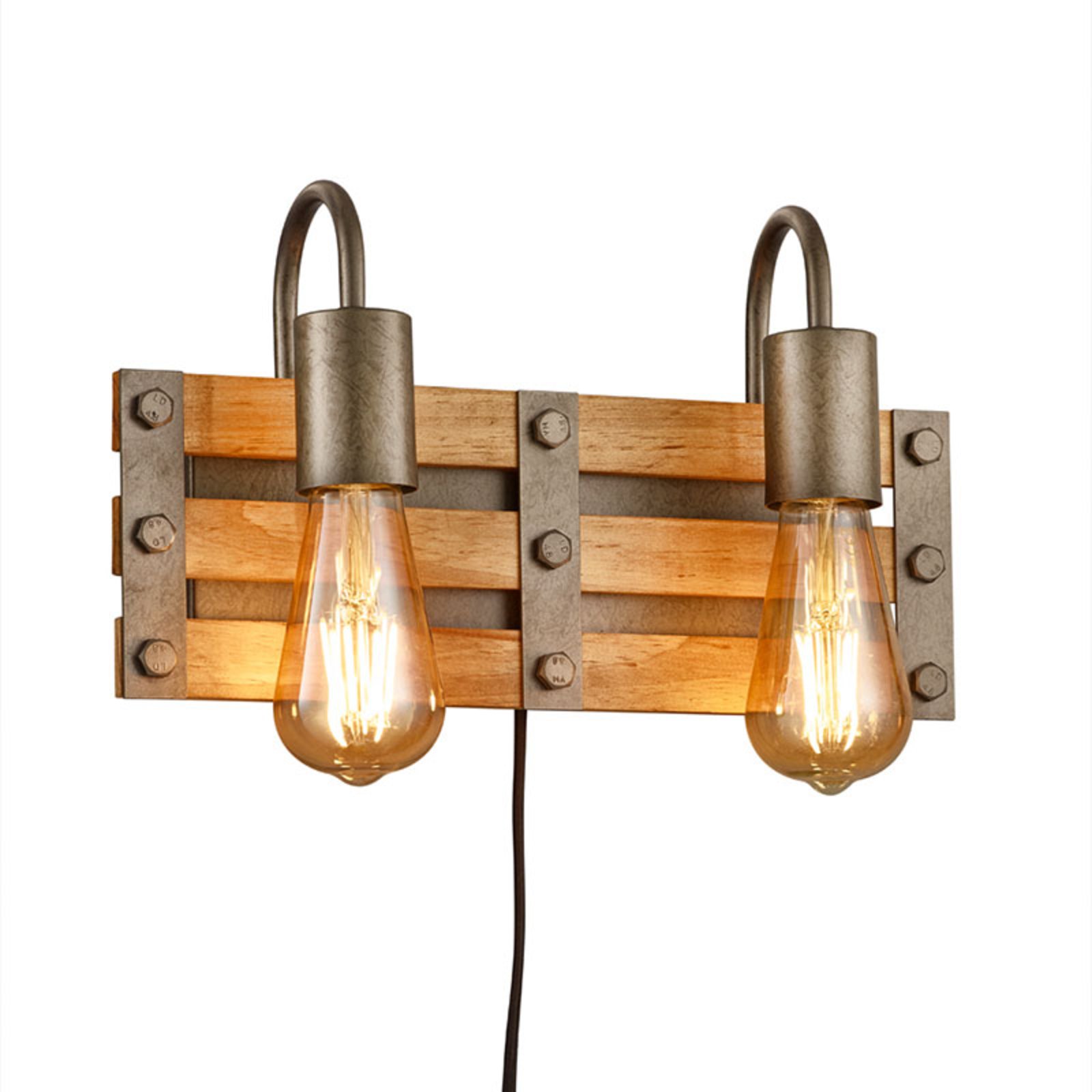 Wandlamp Khan, vintage, kabel + stekker, 2-lamps
