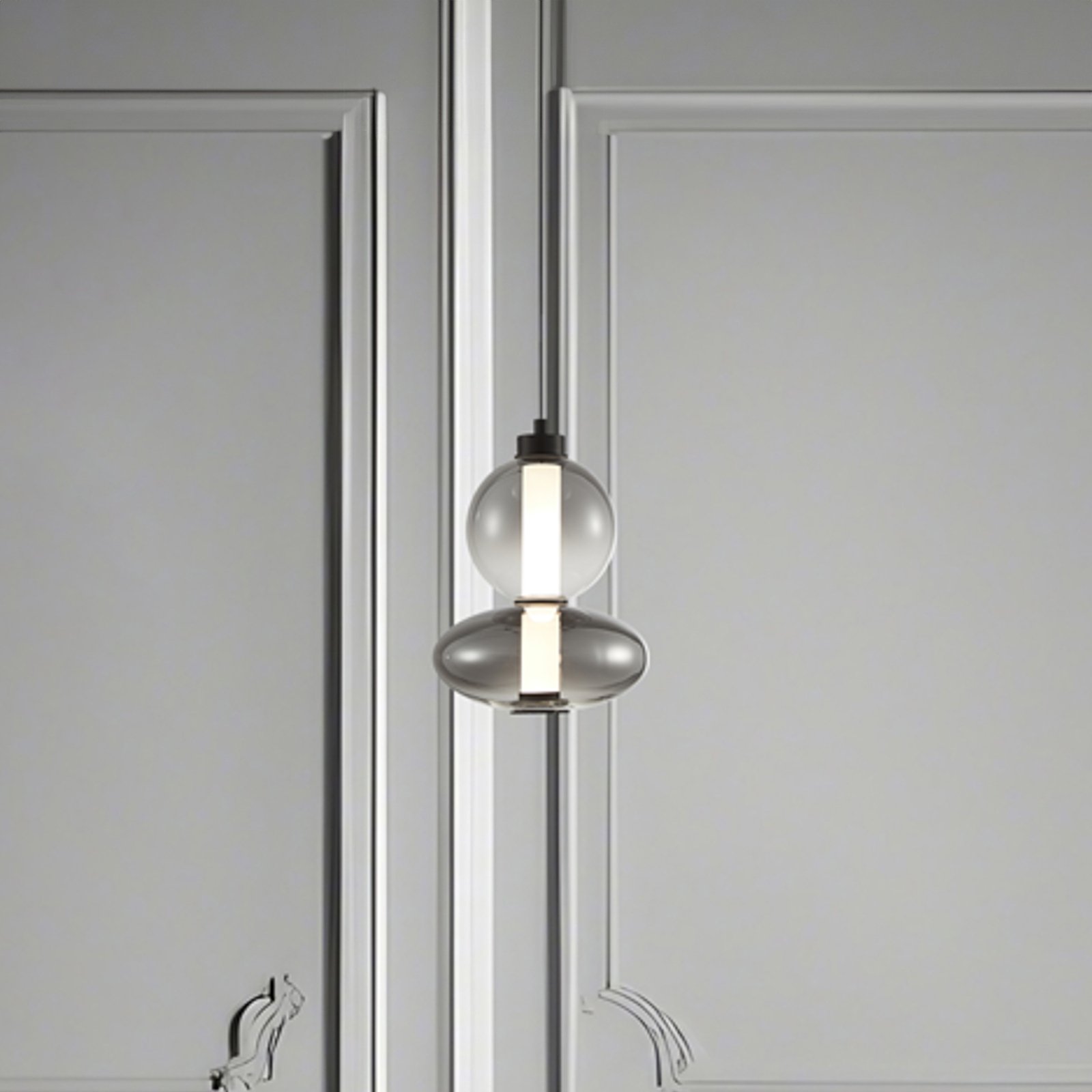 LED pendant light Daphne, grey-transparent glass, height 28 cm