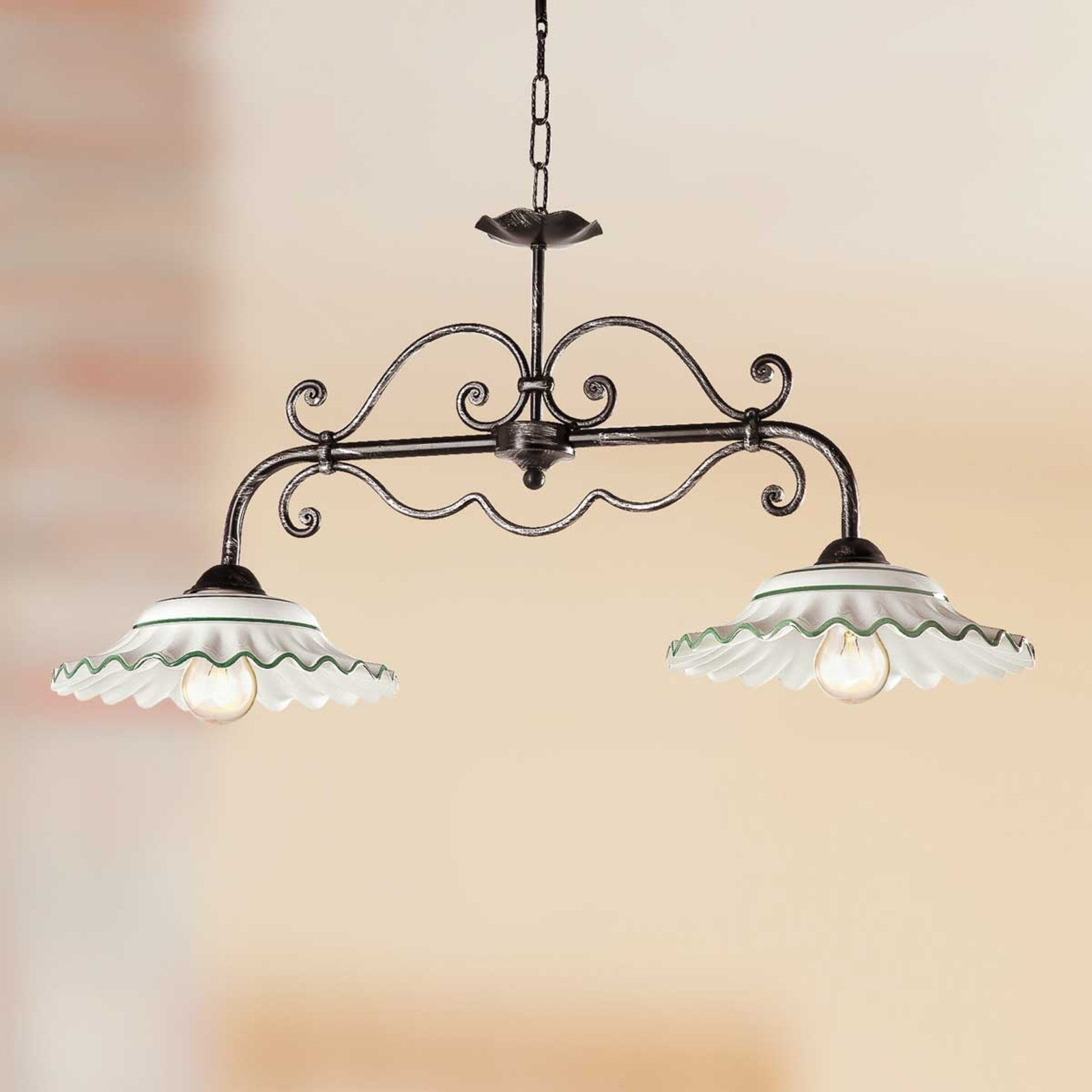 Ceramiche Playful I BILIARDI hanging light, 2-bulb, for Living / Dining Room, ceramic, metal, E27, 100 W, energy efficiency: A++, L: 87 cm