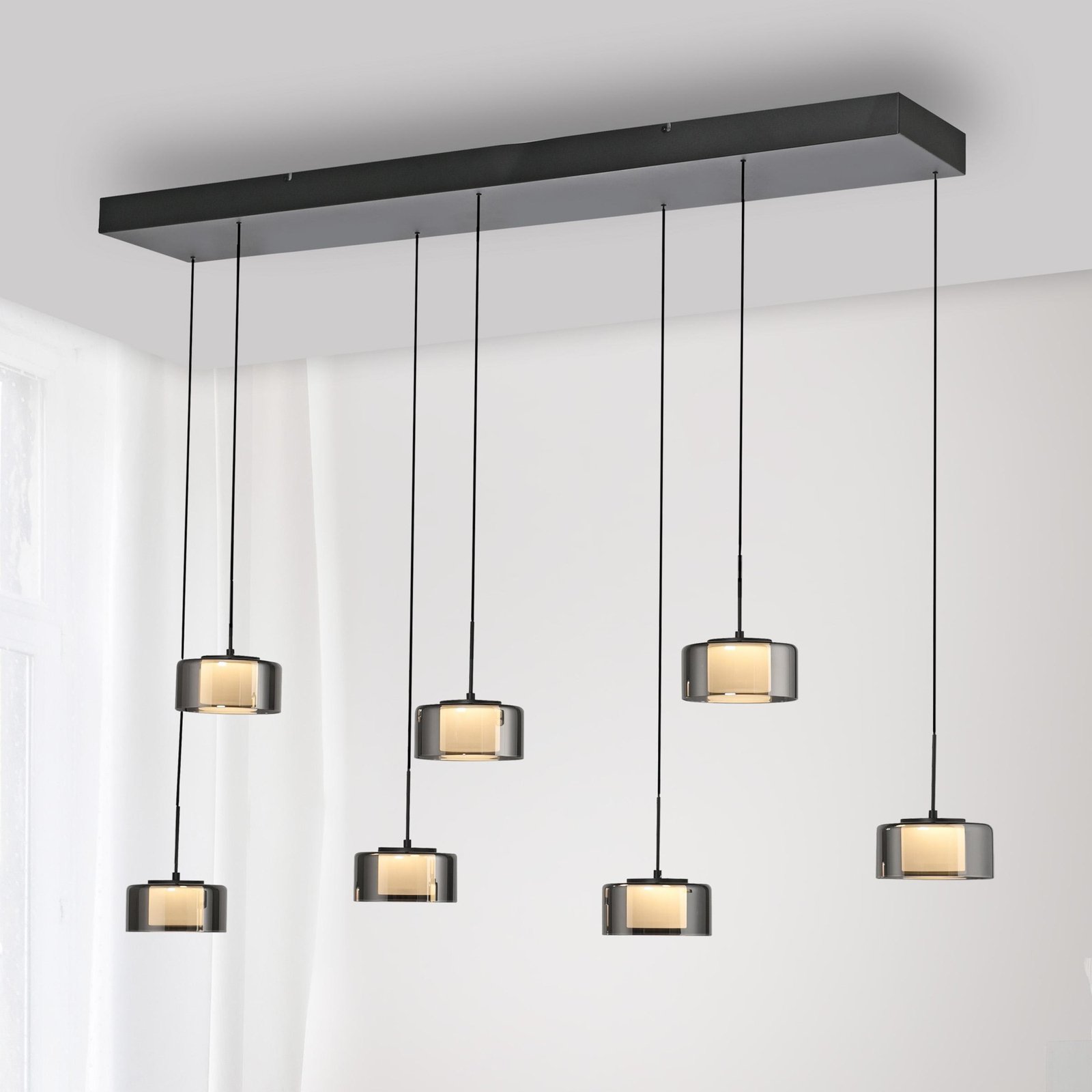 Paul Neuhaus Suspension LED Rika, 135 cm, verre, intensité variable