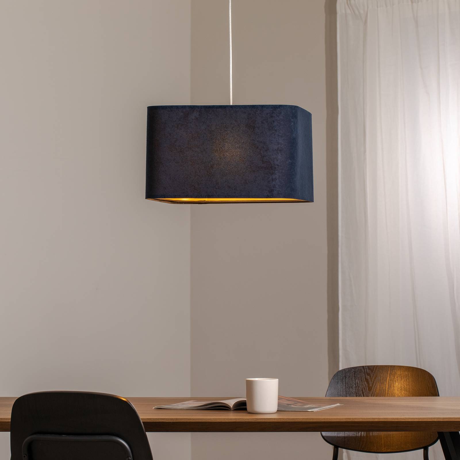 Hängeleuchte Kwadro, dunkelblau, 40 x 40 cm, Velourstoff günstig online kaufen