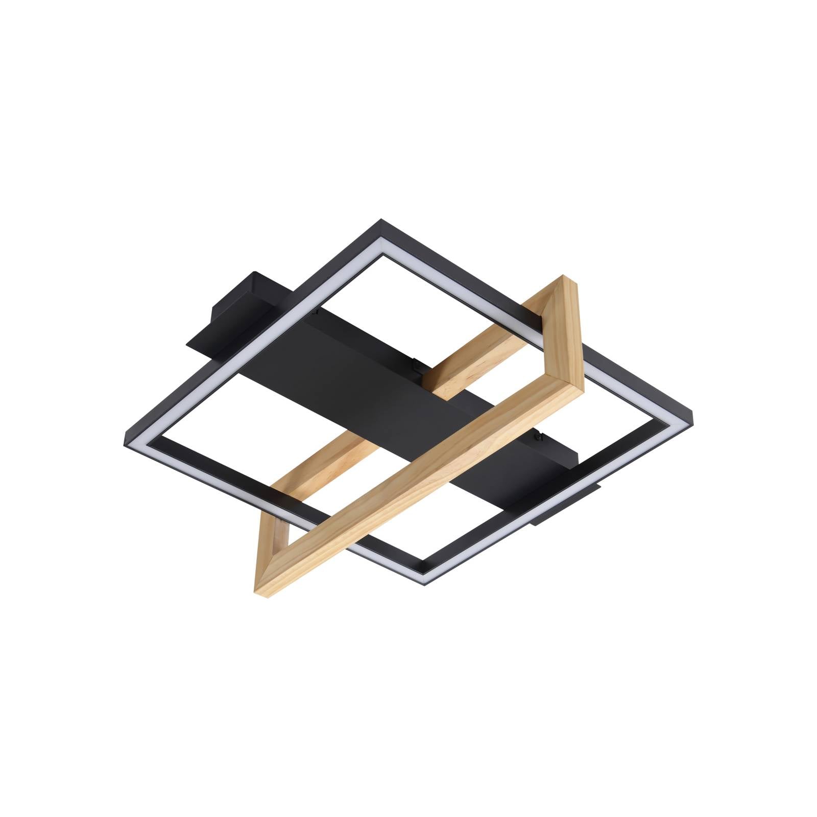 Lindby LED-Deckenleuchte Holamu, 46cm, schwarz, Holz, Metall