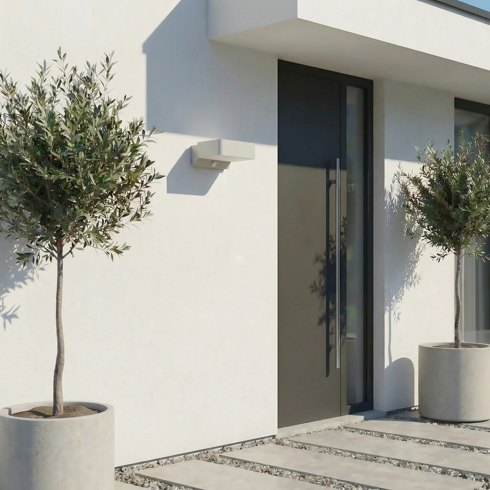 Aplique LED para exterior Lindby Fando, plata mate, con sensor, IP44