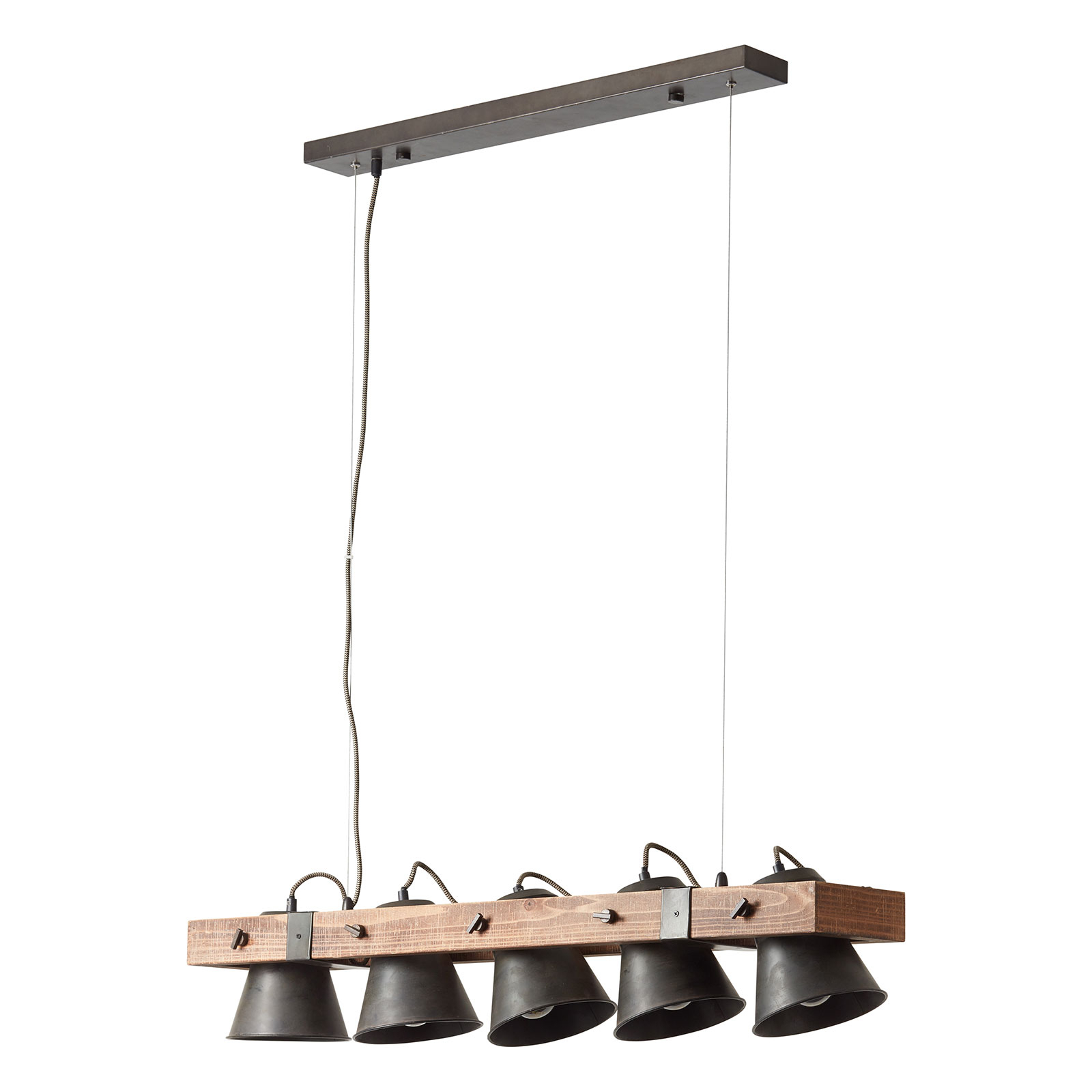 Hanging light Plow five-bulb, black/dark wood