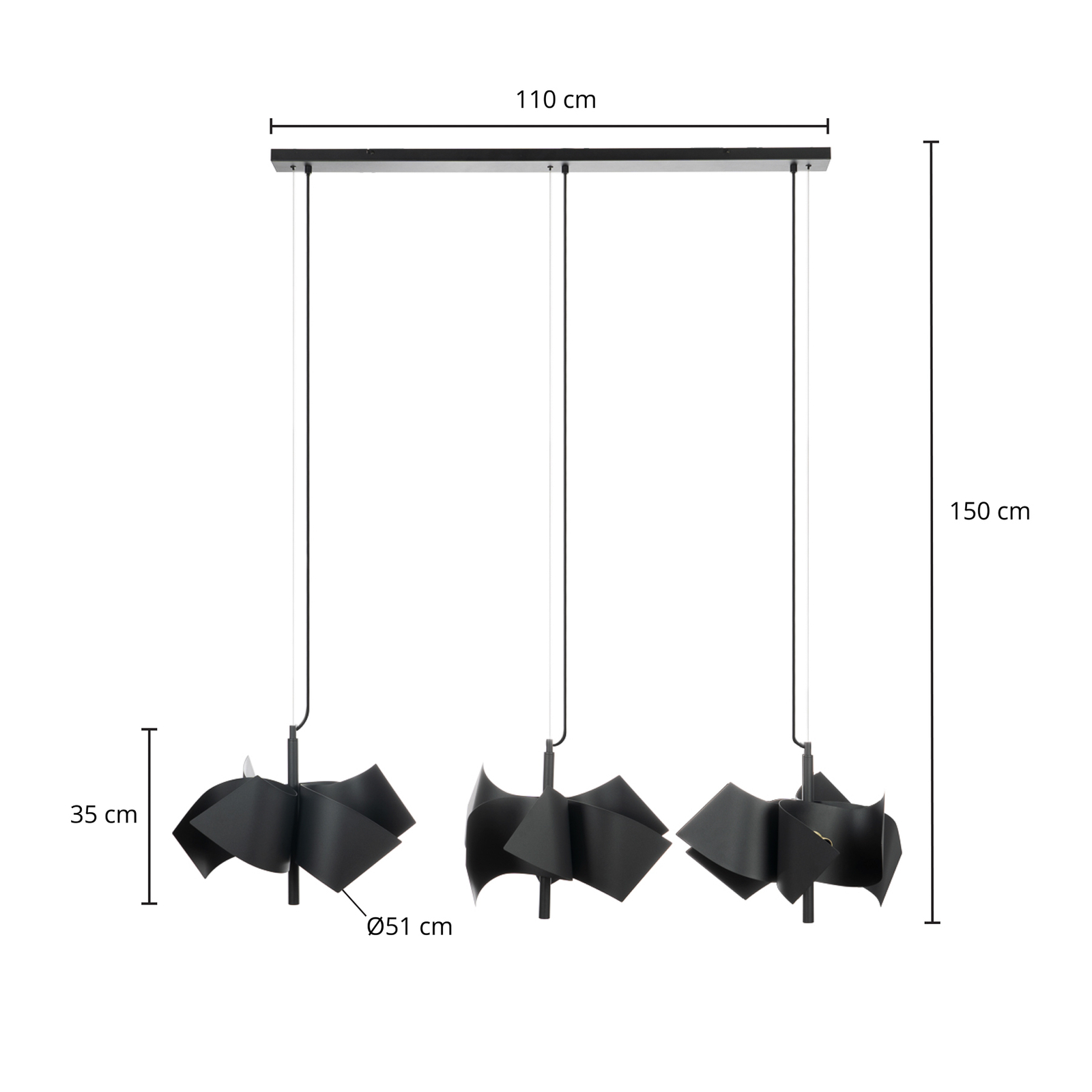 Lucande Imron hanging light, three-bulb, black