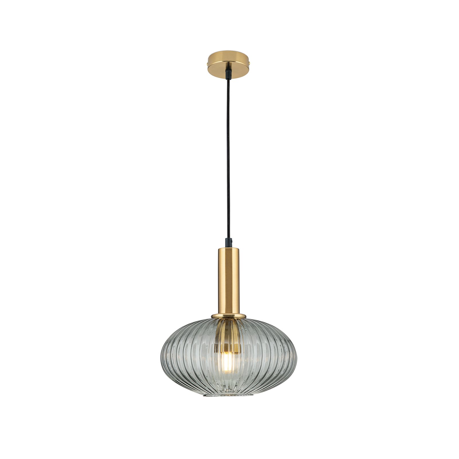 Carneval pendant light, antique brass/smoke grey, Ø 25 cm, glass