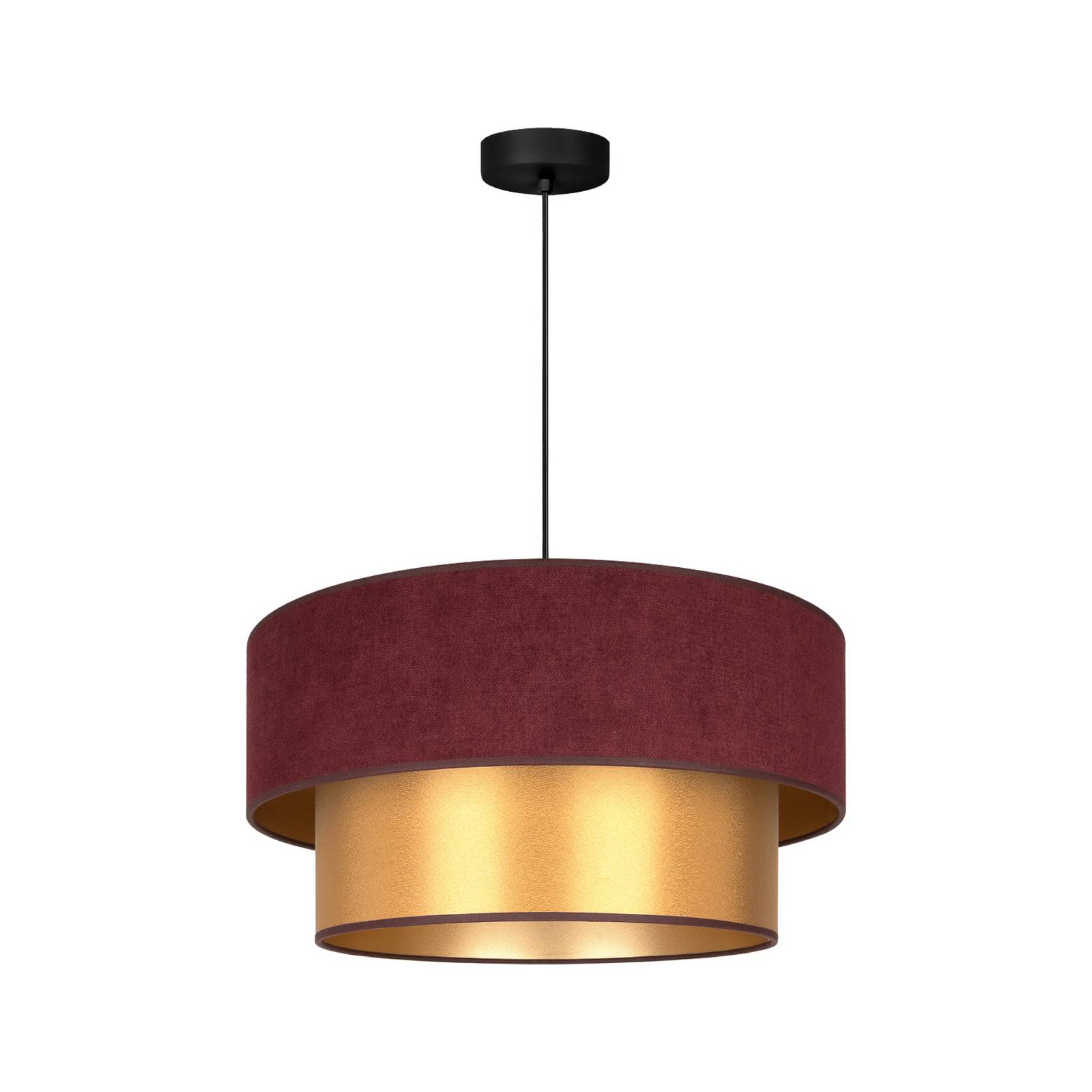 Pendellampe Dorina, dunkelrot/gold, Ø 45 cm, Textil, E27