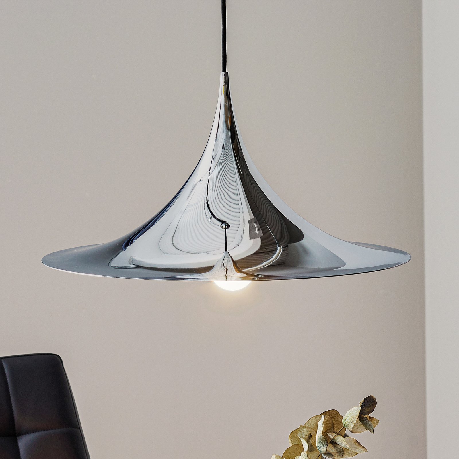 GUBI Semi pendant light, concave curved, chrome