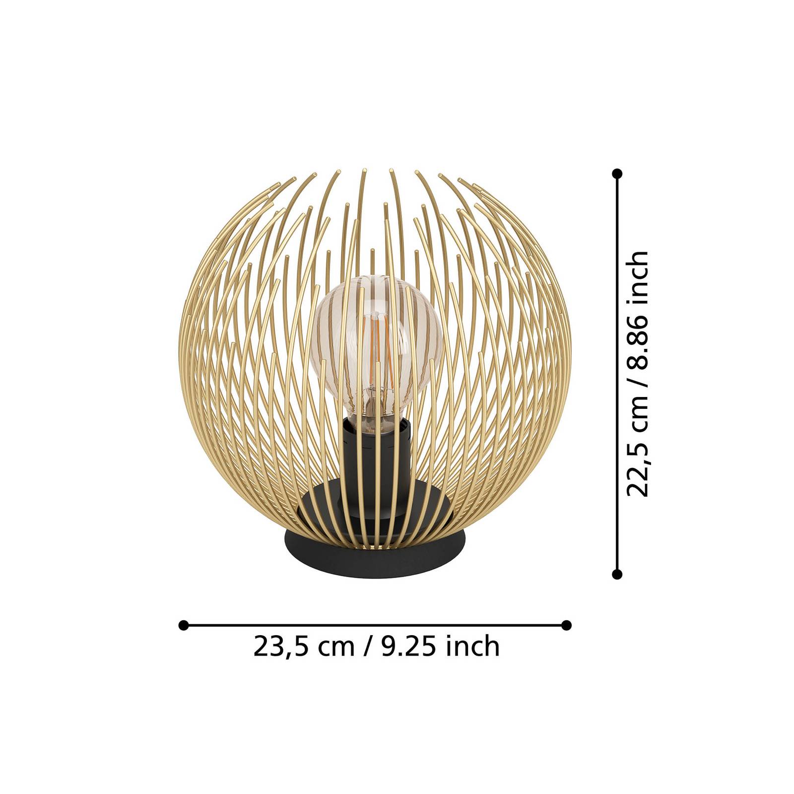 Lampa stołowa Venezuela, klosz wykonany ze złotych prętów
