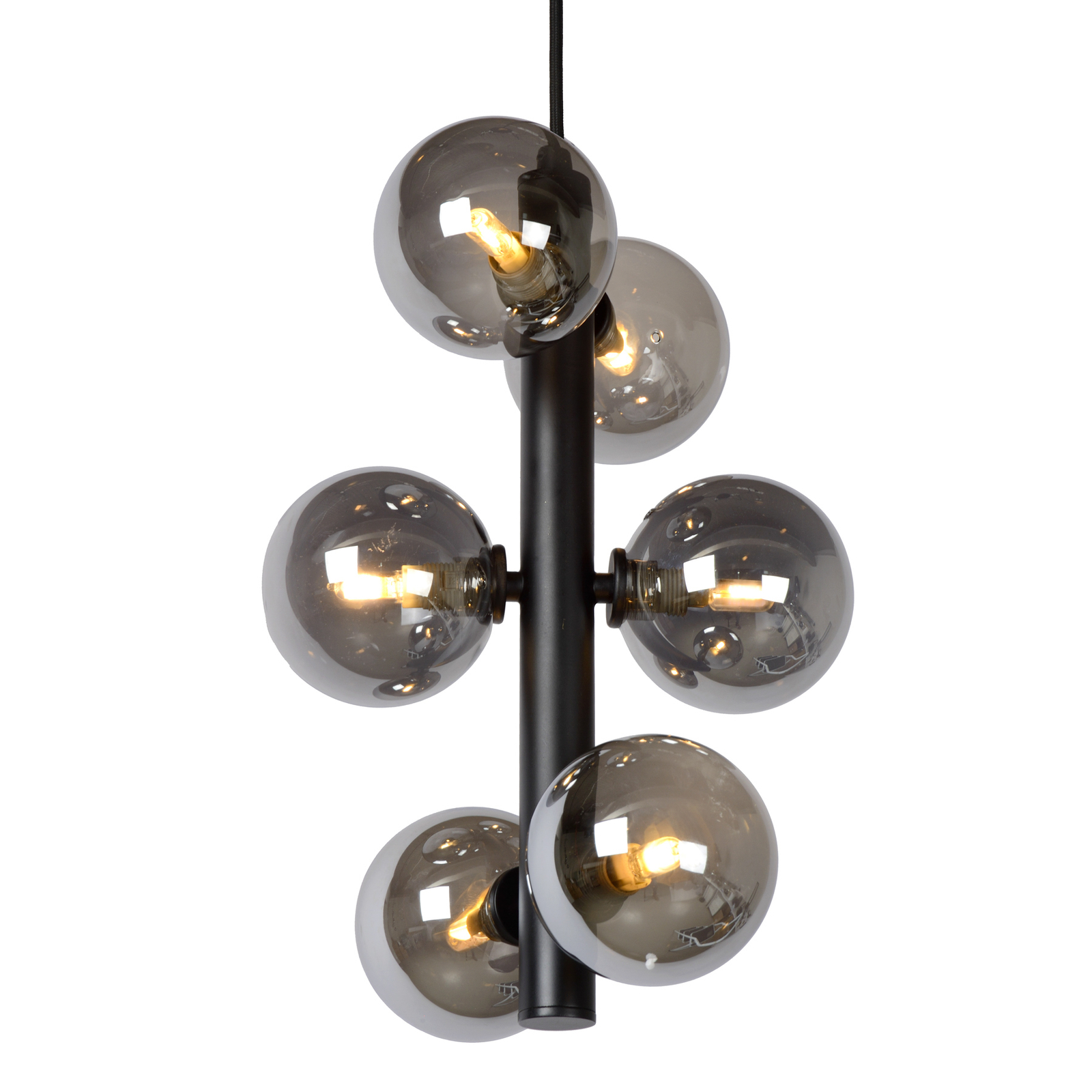 Tycho pendant light, 6-bulb black/smoky grey