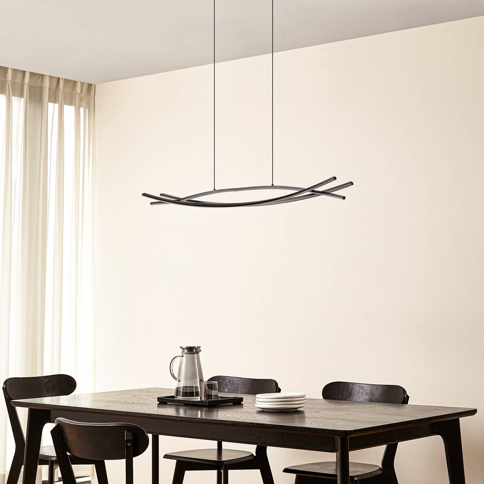 Lucande żyrandol LED Sayori, 98 cm, czarna, ściemniany