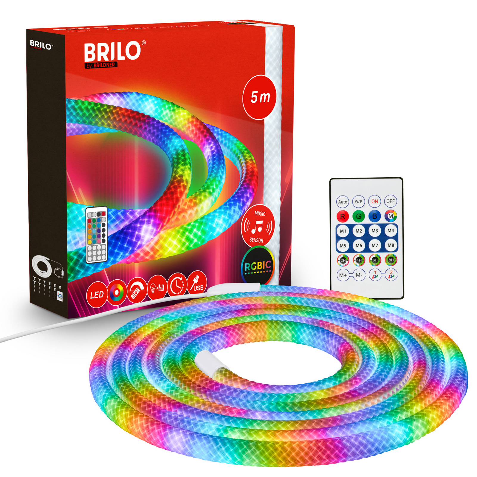 LED lichtslang RGBIC, wit, lengte 5 meter, USB LED lichtslang RGBIC, wit, lengte 5 meter, USB