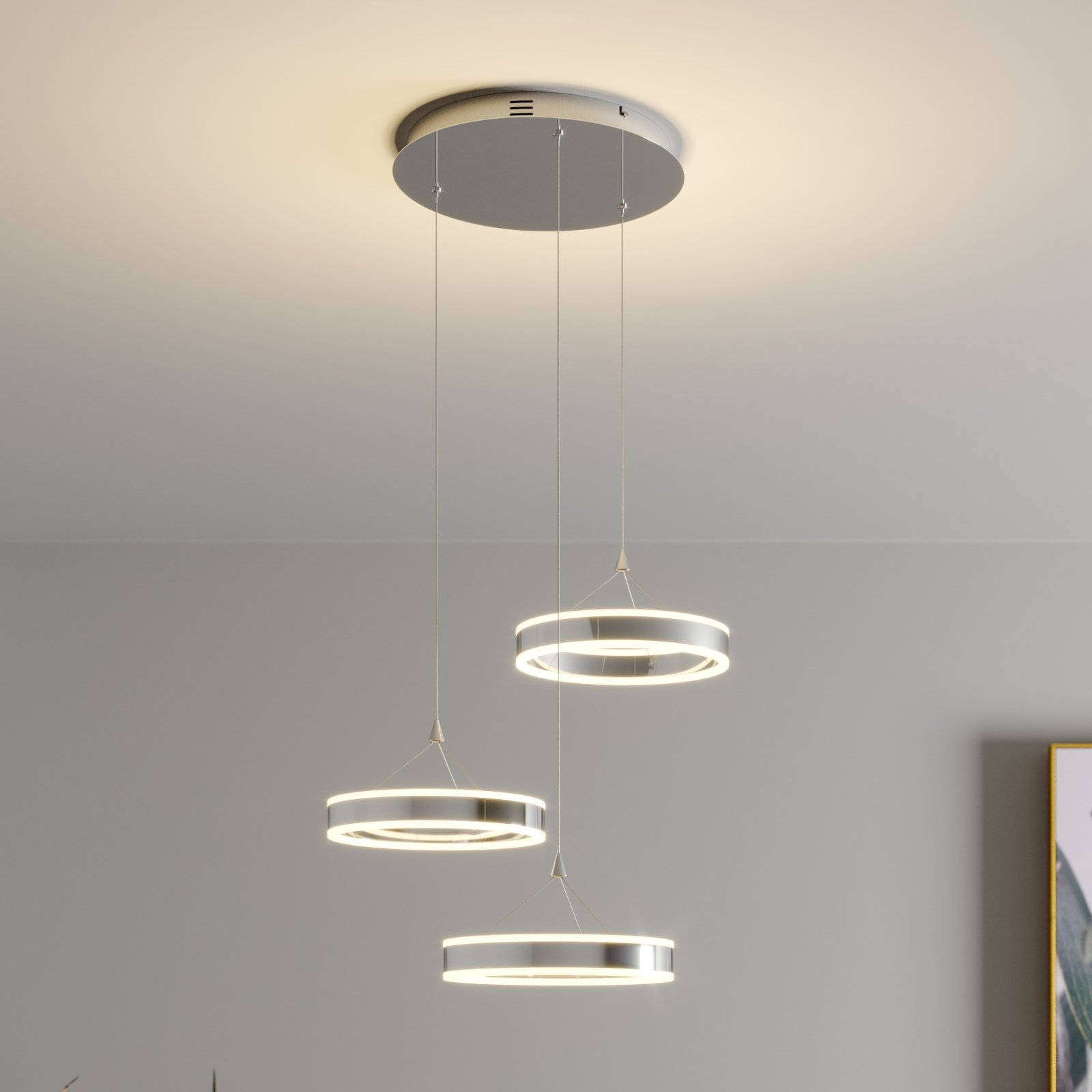 Lyani LED pendant light 3 rings different heights