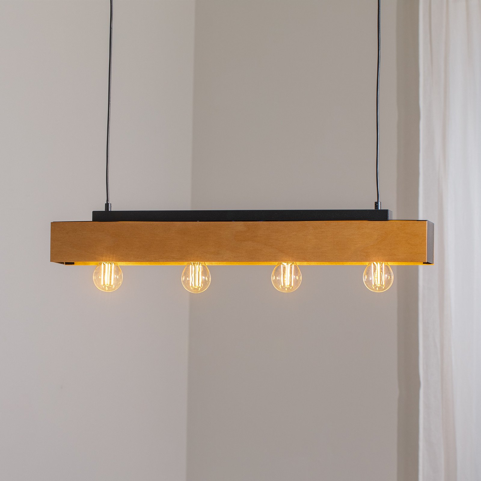 Luminex Plafonieră Miluza negru/maro lungime 76 cm lemn 4 becuri. - Camera de zi / sufragerie - maro deschis negru