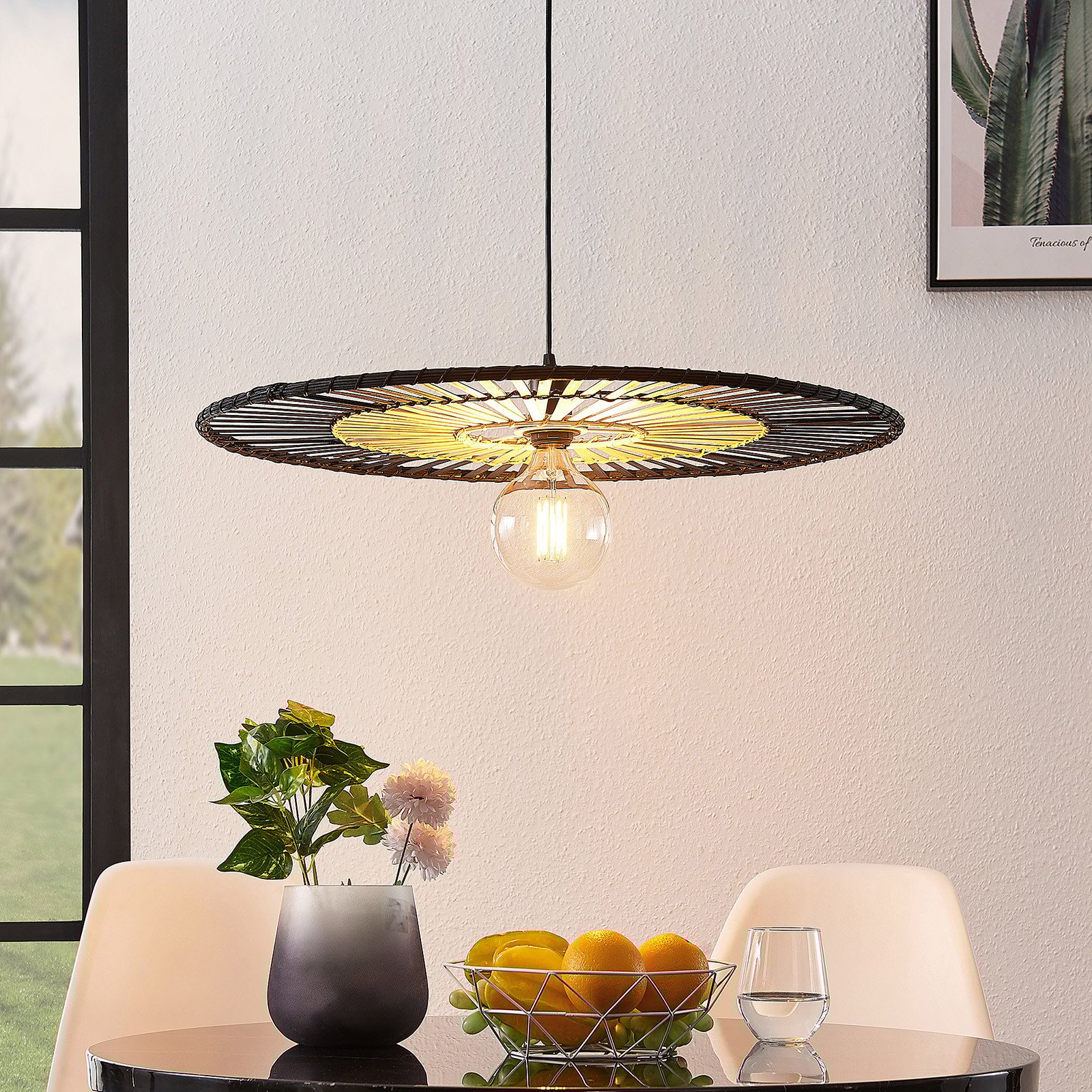 Lindby Nehalino lampă suspendată bambus plată - Camera de zi / sufragerie - Modern - Bambus natur negru mat - Bamboo