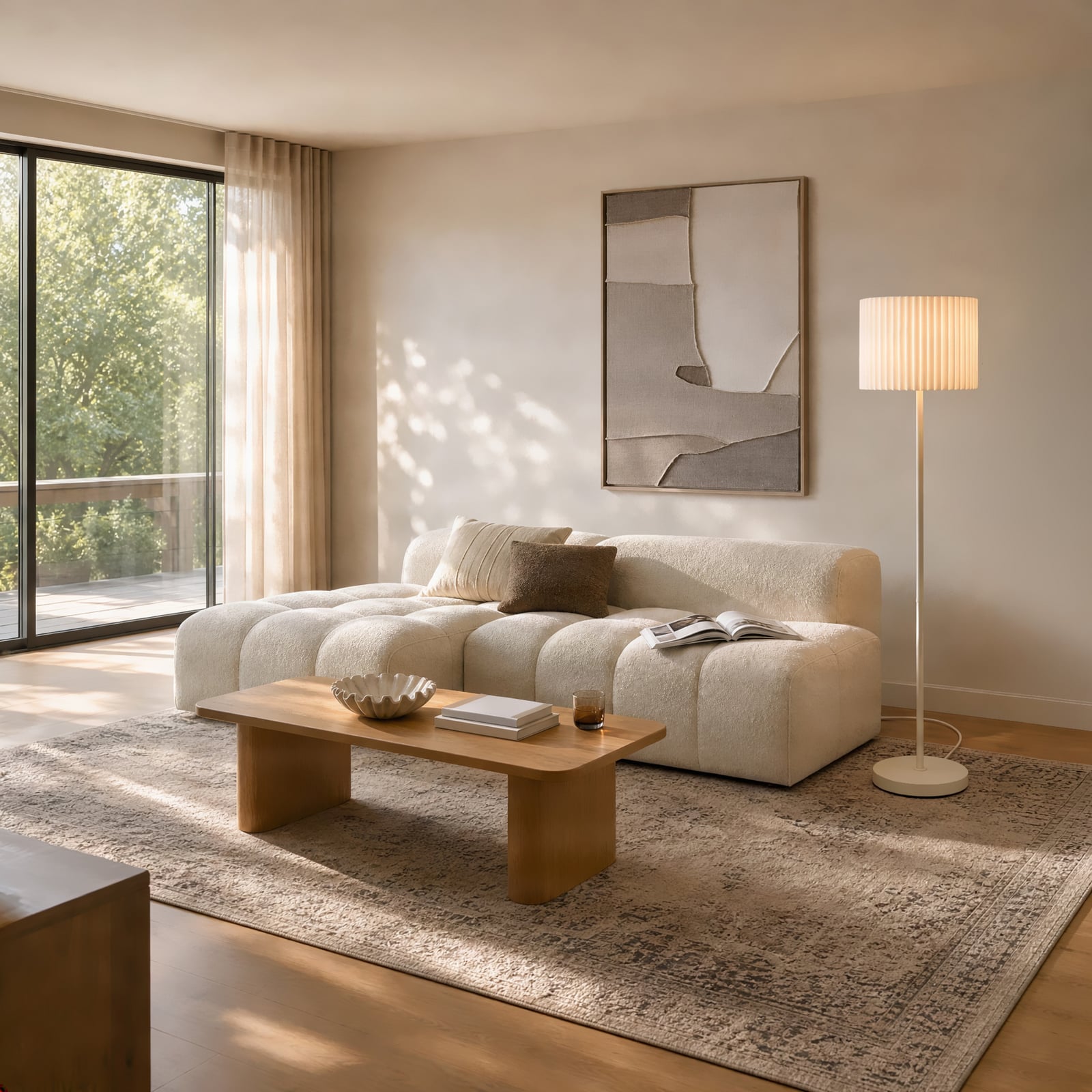Piantana Lindby Libbie, beige, altezza 150 cm, lino, E27