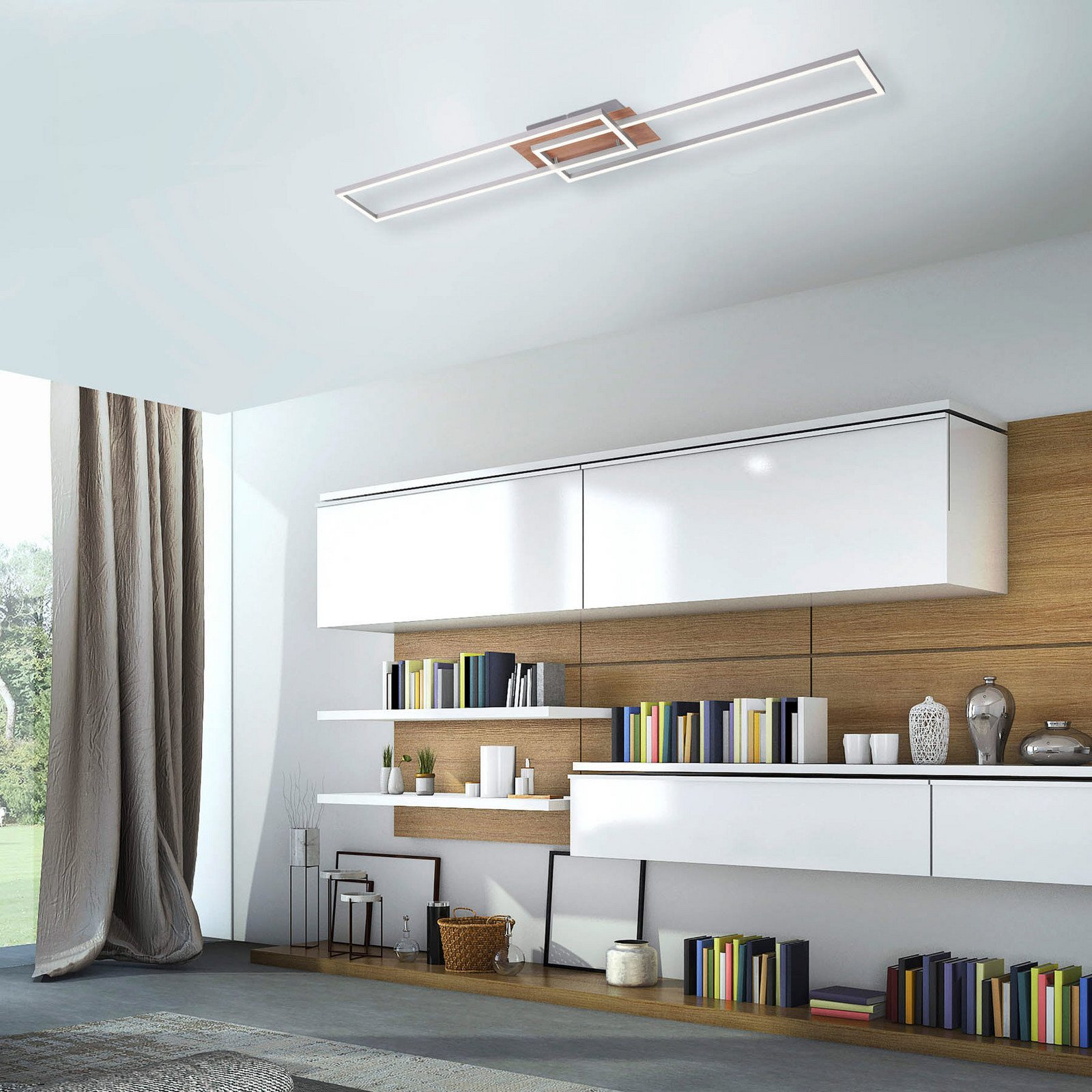 JUST LIGHT. Iven plafonieră LED dim oțel/lemn 110x25cm - dormitor - modern - oțel de culoarea lemnului - Metal