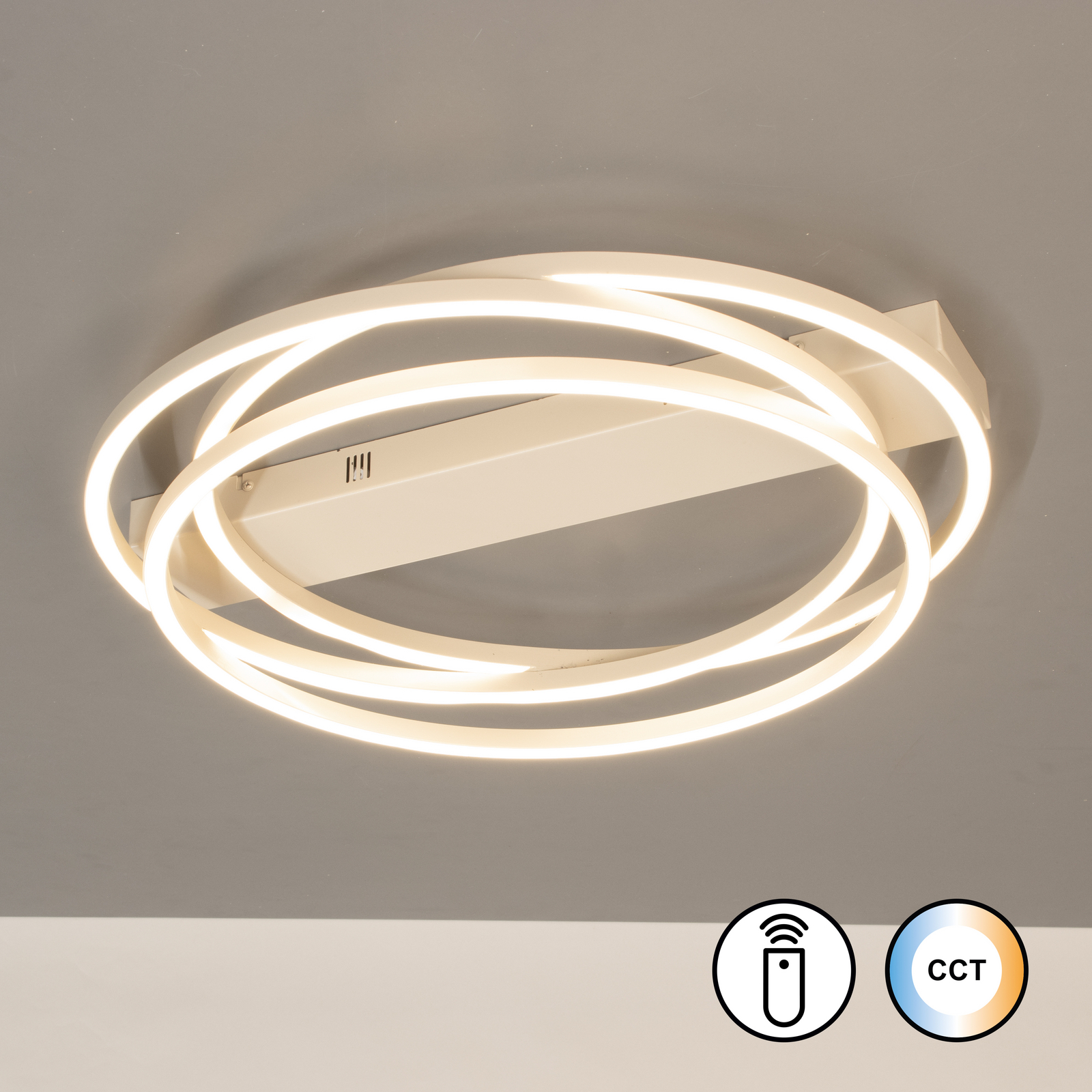 LED stropna svetilka Kiku, Ø 56 cm, peščena barva, kovina, CCT