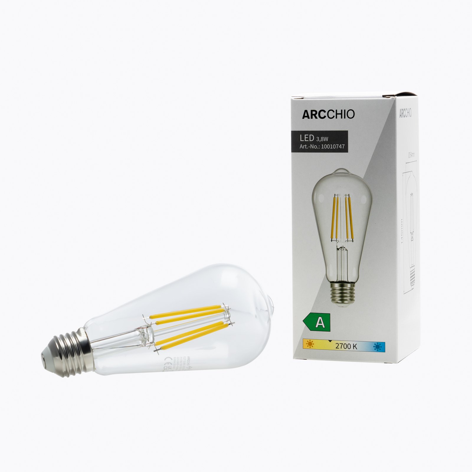 Arcchio LED-rustiklampa klar E27 3,8W 2700 K 806lm