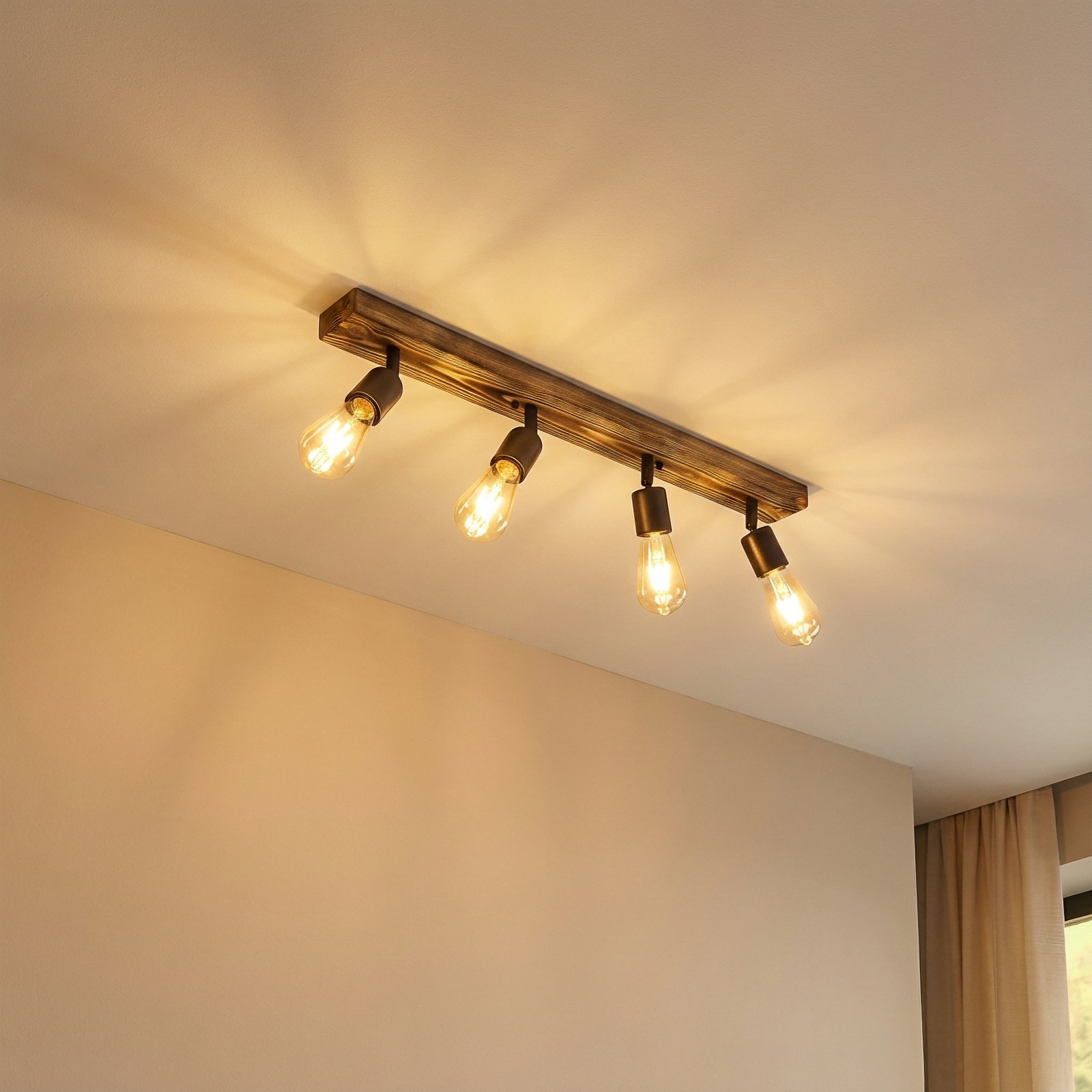 Downlight Duarte, 4 lyskilder, trefarget/svart, tre Downlight Duarte, 4 lyskilder, trefarget/svart, tre