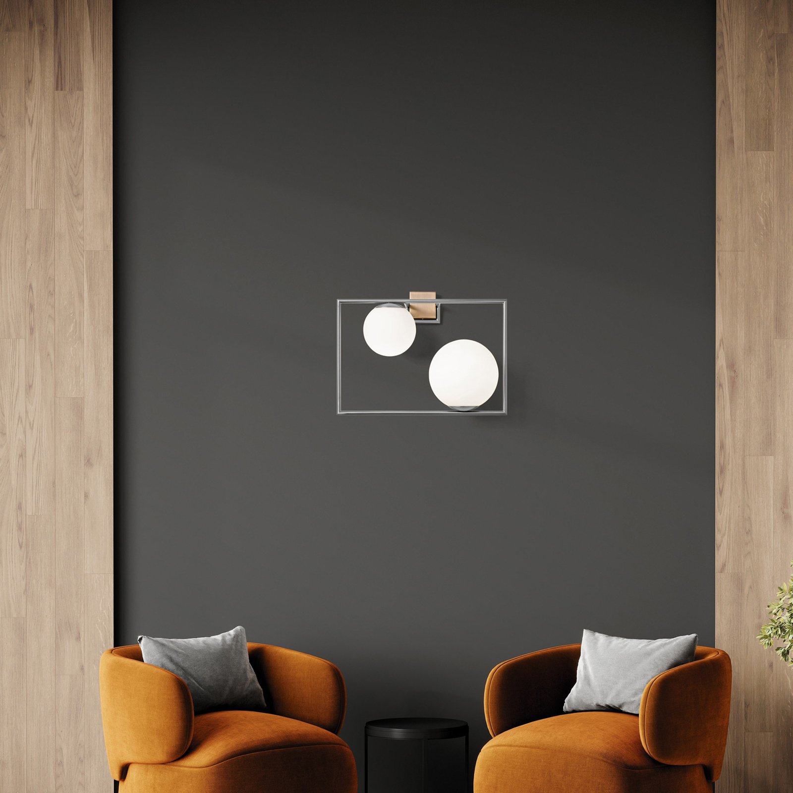 Aplique de pared Buble, color acero, 2 luces, cristal