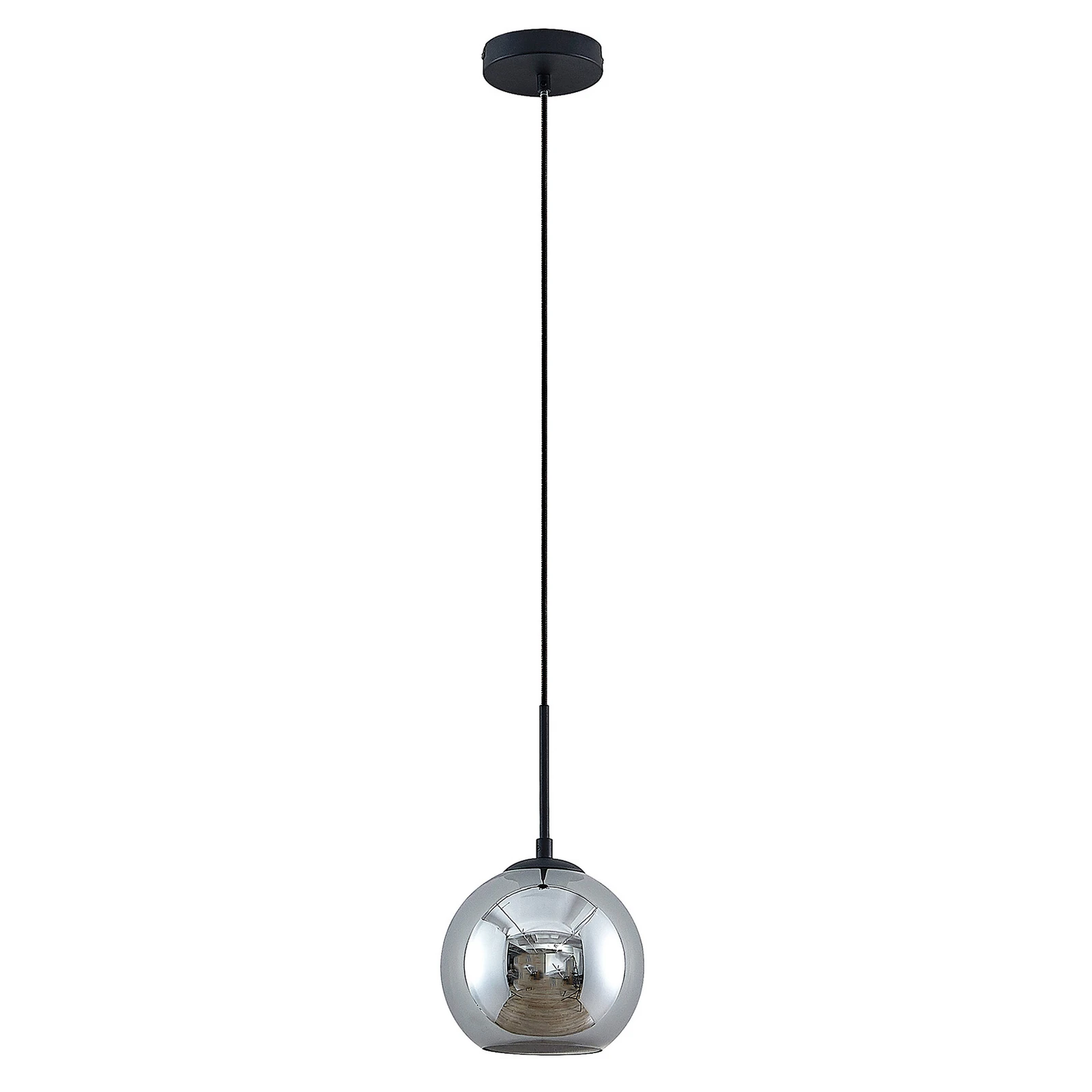 Lindby Hängelampe Jurian, schwarz/rauchgrau, 20cm, Glas, E27