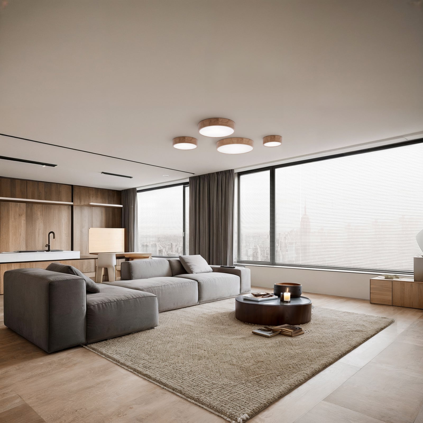 Lampa sufitowa Cleo DR475, IP20, czujnik ruchu, Ø 48 cm, drewno dębowe