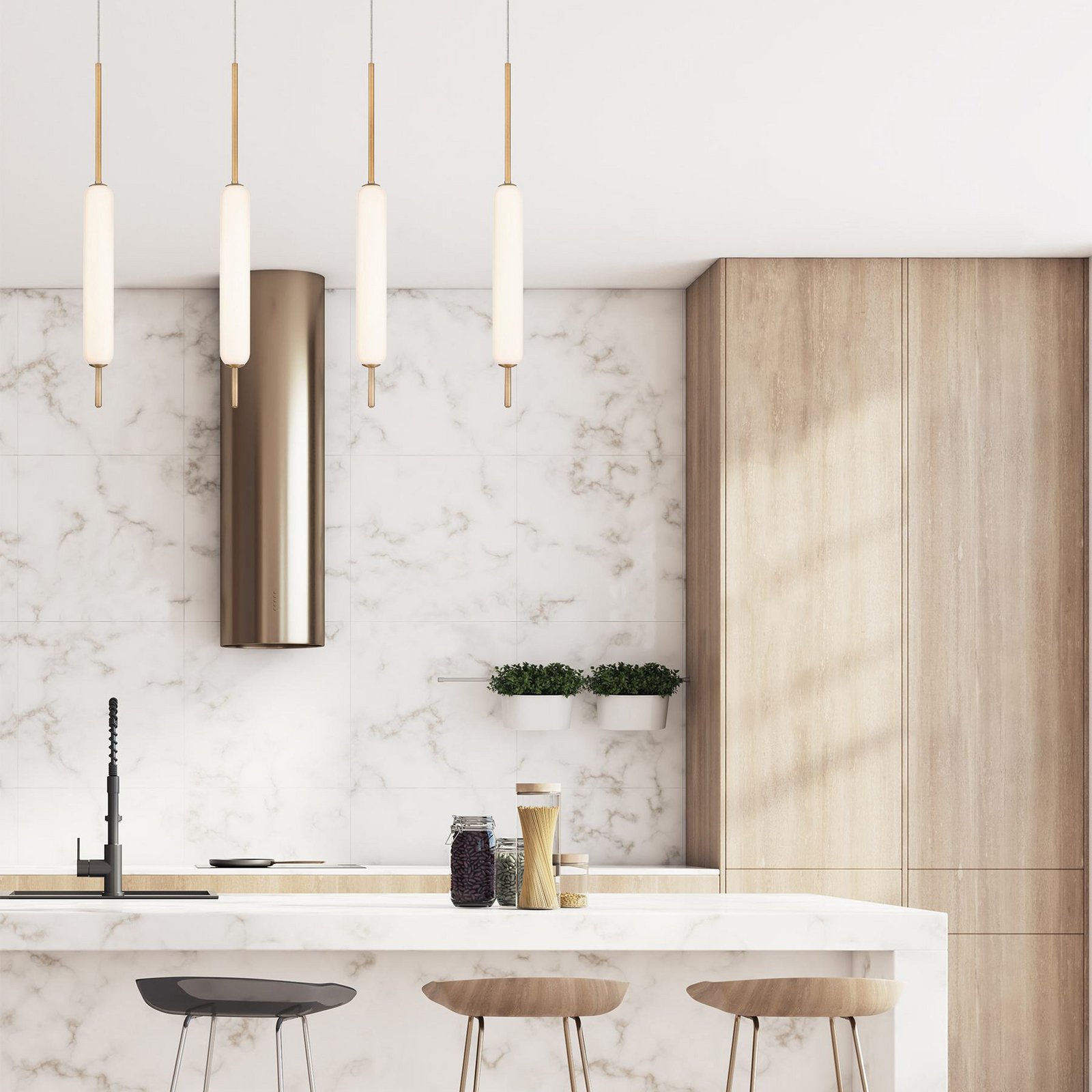 CUMBERLAND LED pendant light, gold, Ø 13 cm, metal/glass