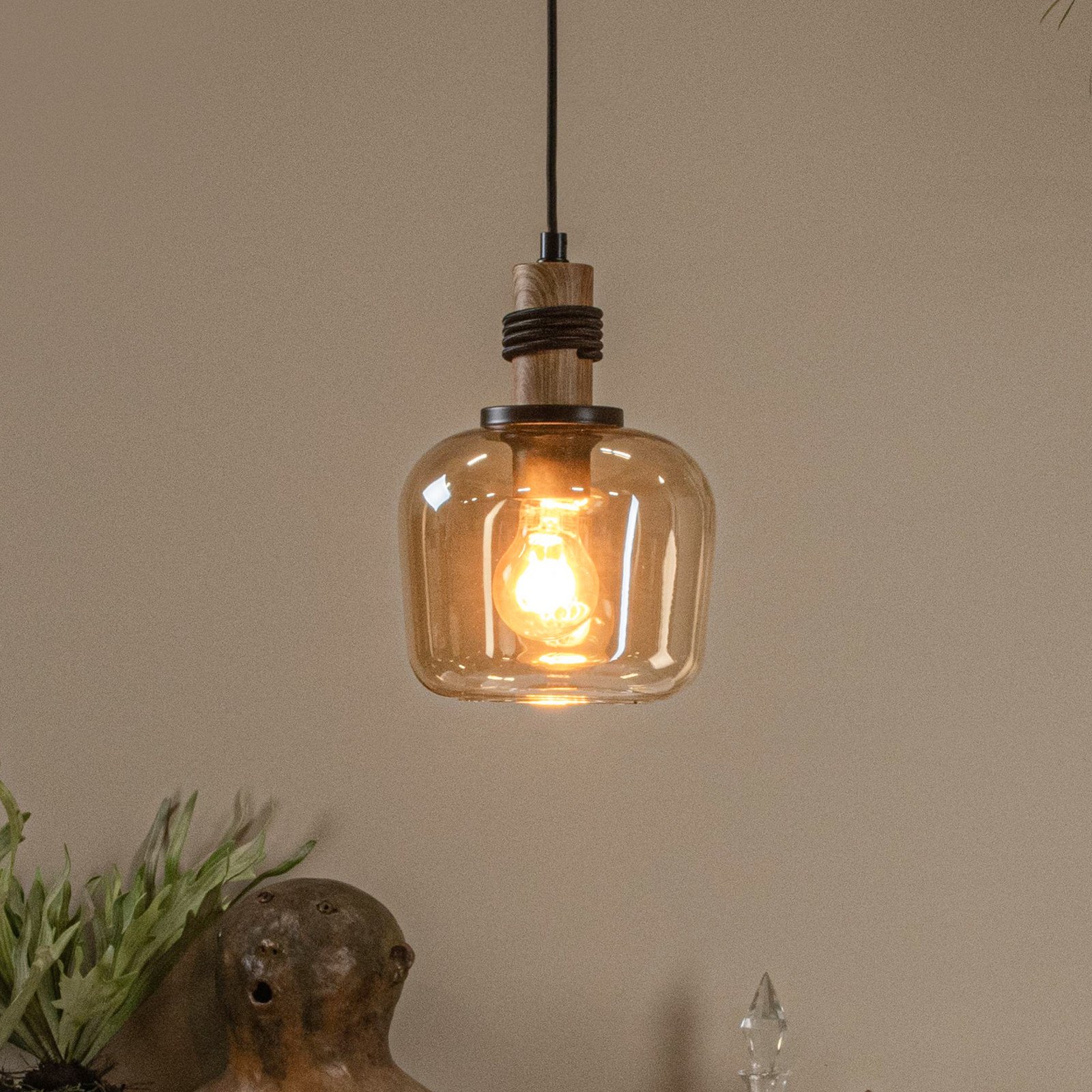 Lucide Lampă suspendată Ilona sticlă Ø 18 cm negru/ambră 1 bec - Camera de zi / sufragerie - negru chihlimbar