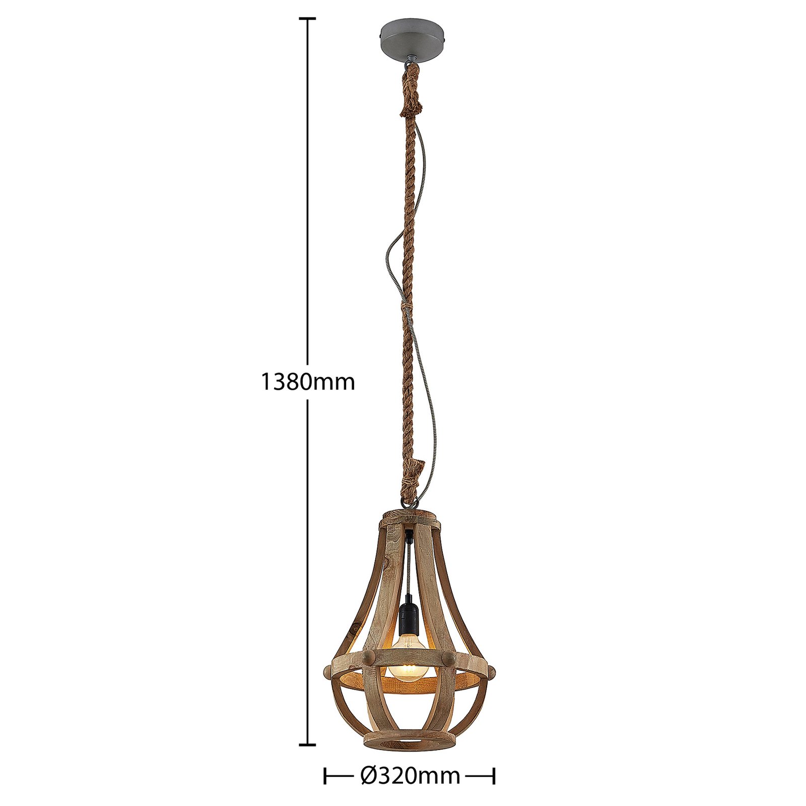 Lindby Tojaka hængelampe af træ, 32 cm