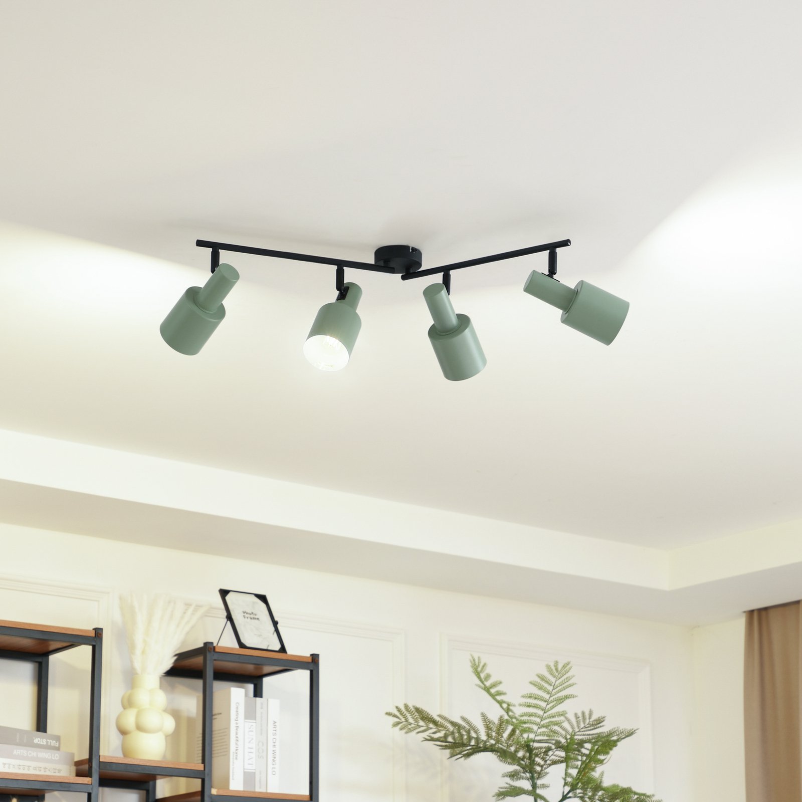Lindby spot pour plafond Ovelia, vert/noir, 4 lampes, fer