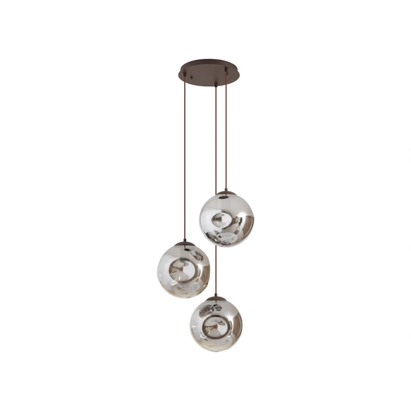 Lindby – Valentina 3 Round Pendelleuchte Smoked Grey/Coffee