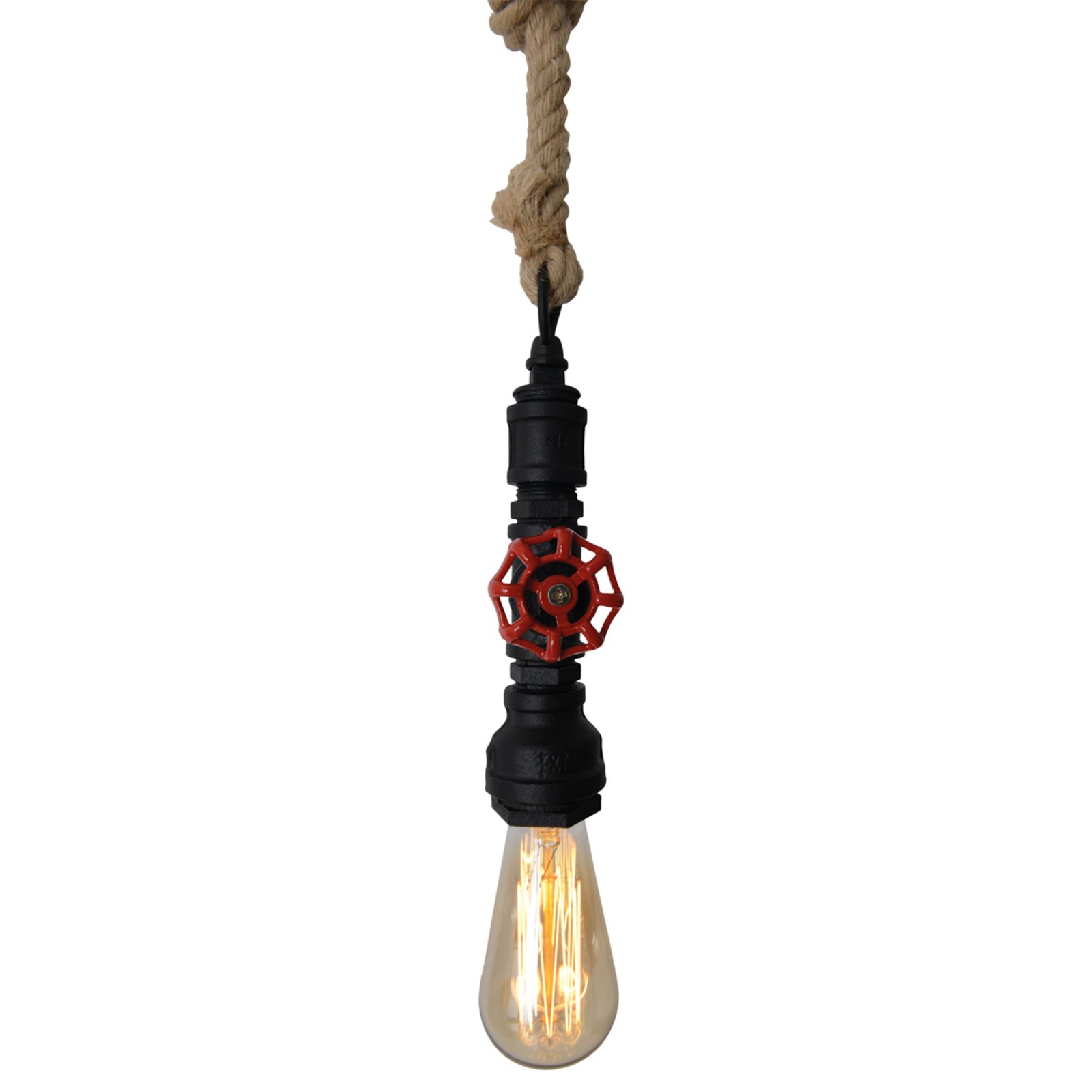 Lampa wisząca Vintage z liną konopną – czarna