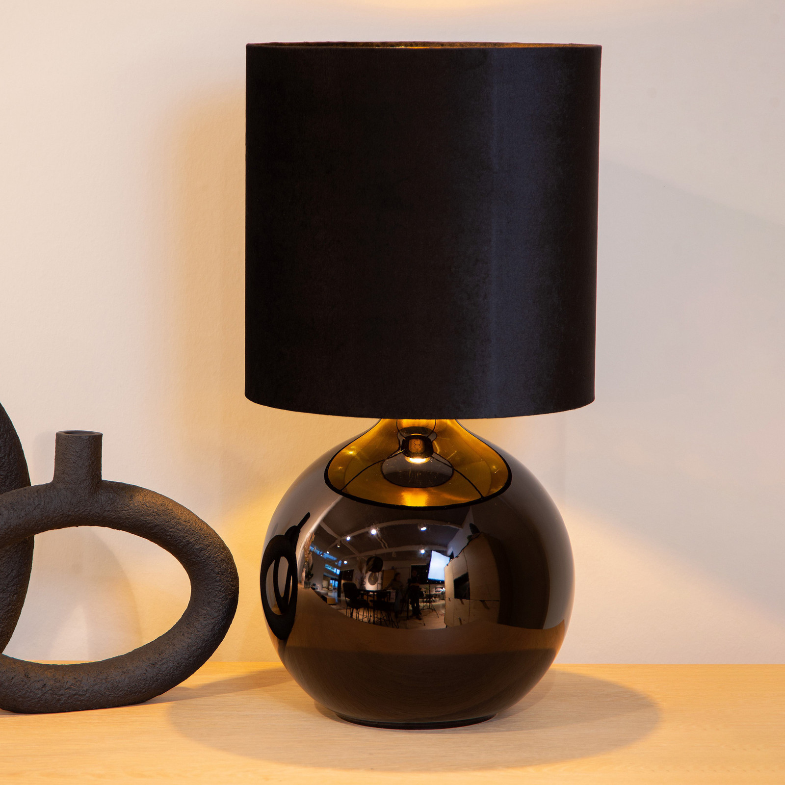 Lucide Lampă de masă Esterad negru Ø 24 cm înălțime 47 cm sticlă - Camera de zi / sufragerie